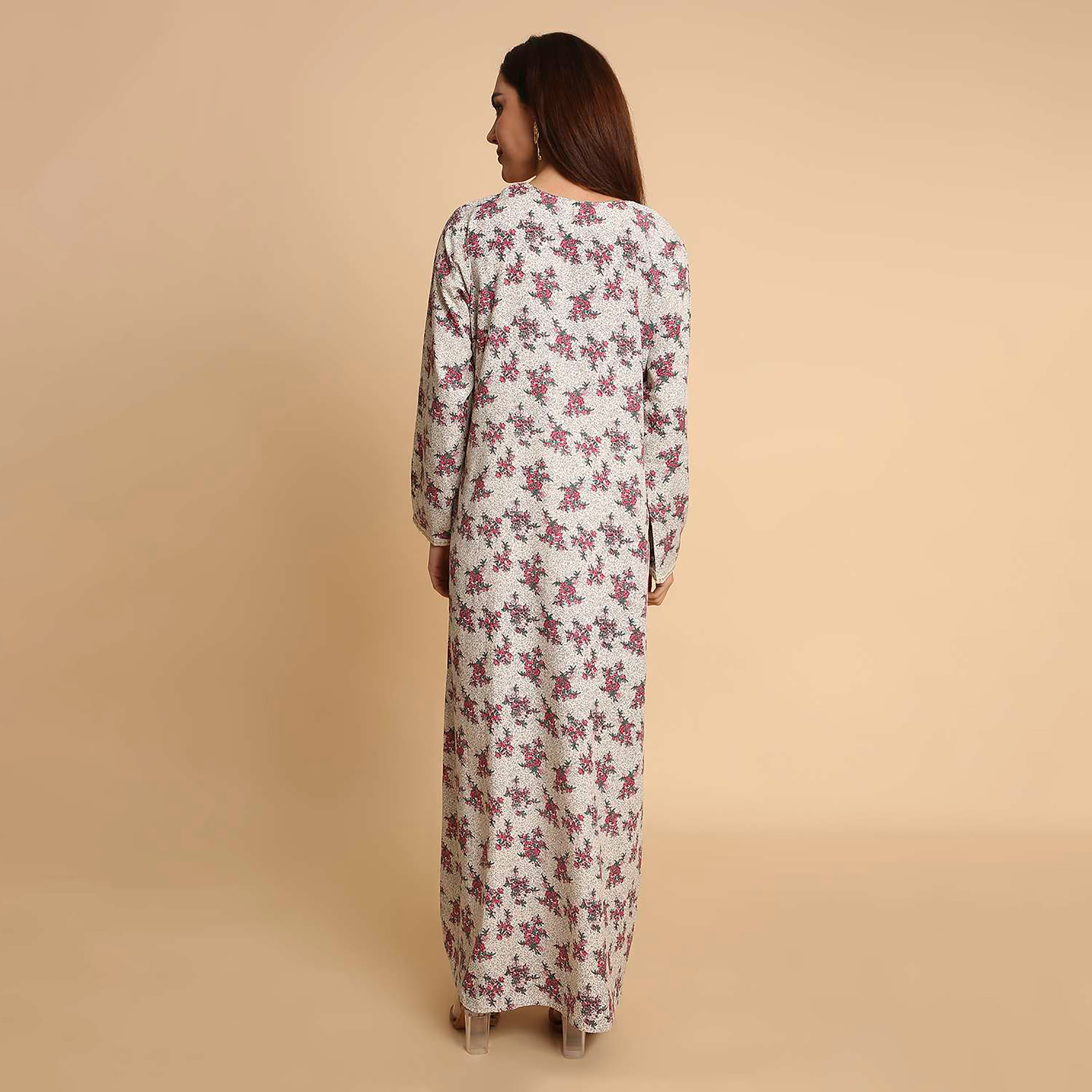 جلابية نسائية بطبعة زهور وأكمام مطرزة الأطراف من هنا اند سارة-women-arabicclothing-jalabiyas-image-15