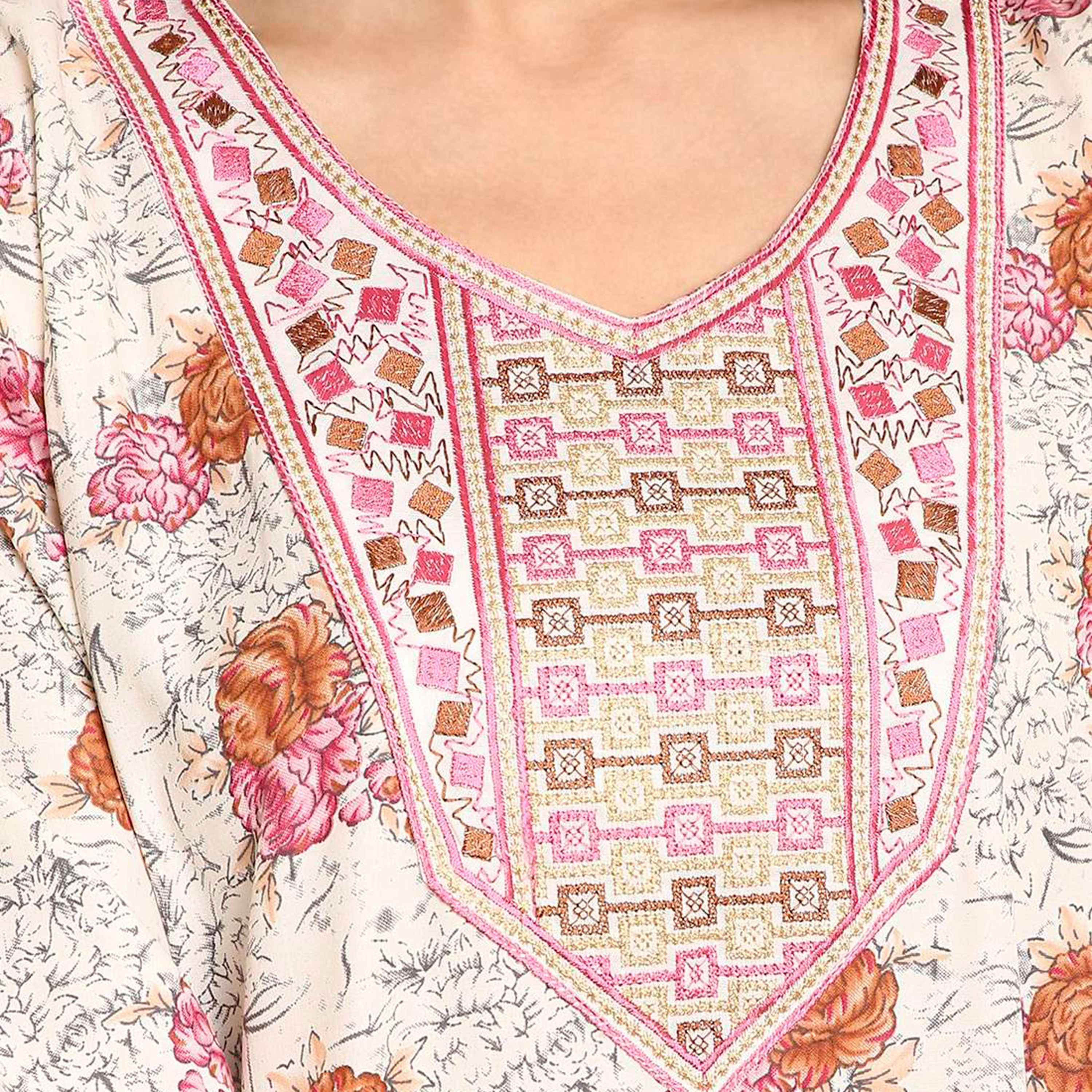 جلابية نسائية بطبعة زهور وأكمام مطرزة الأطراف من هنا اند سارة-women-arabicclothing-jalabiyas-image-2