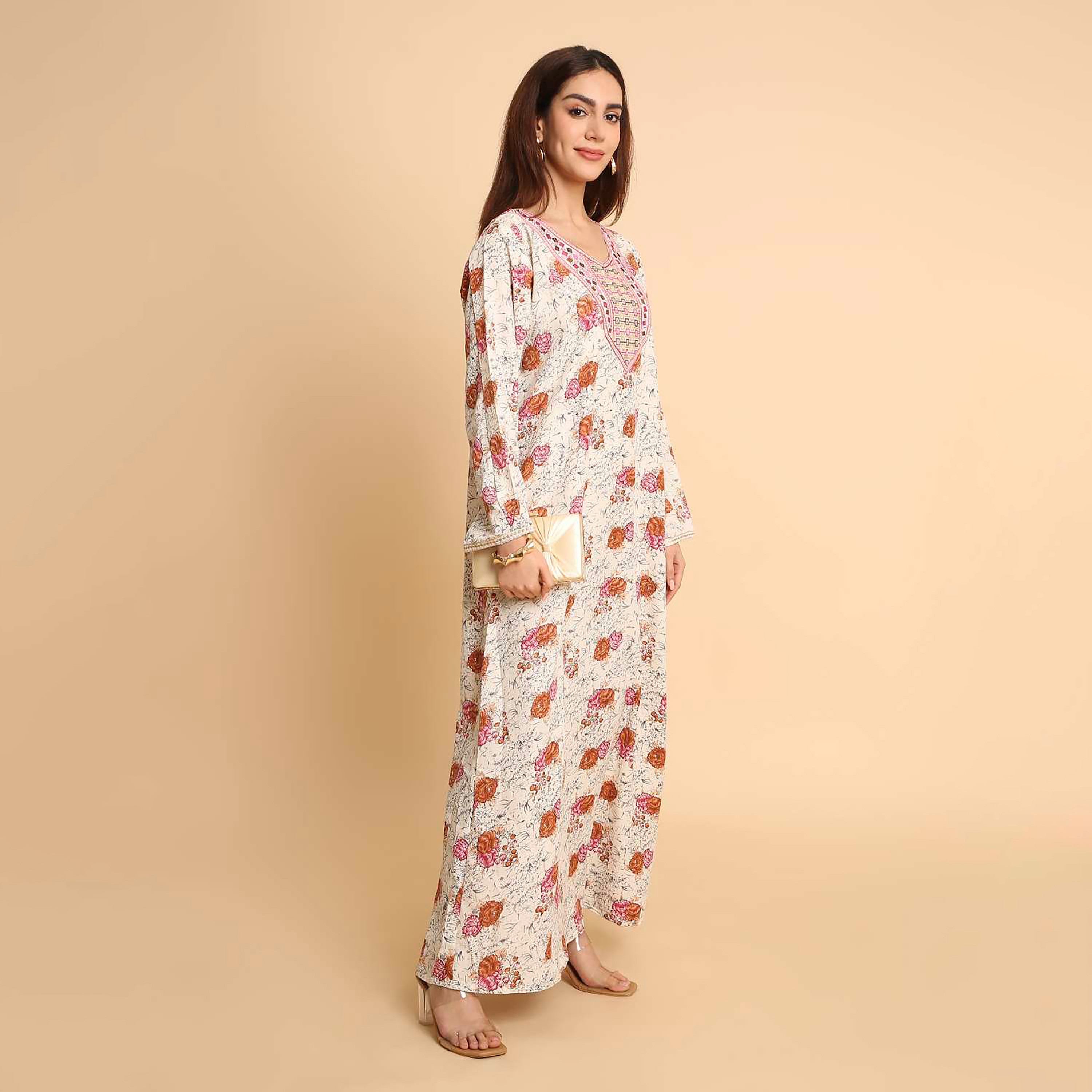 جلابية نسائية بطبعة زهور وأكمام مطرزة الأطراف من هنا اند سارة-women-arabicclothing-jalabiyas-image-4