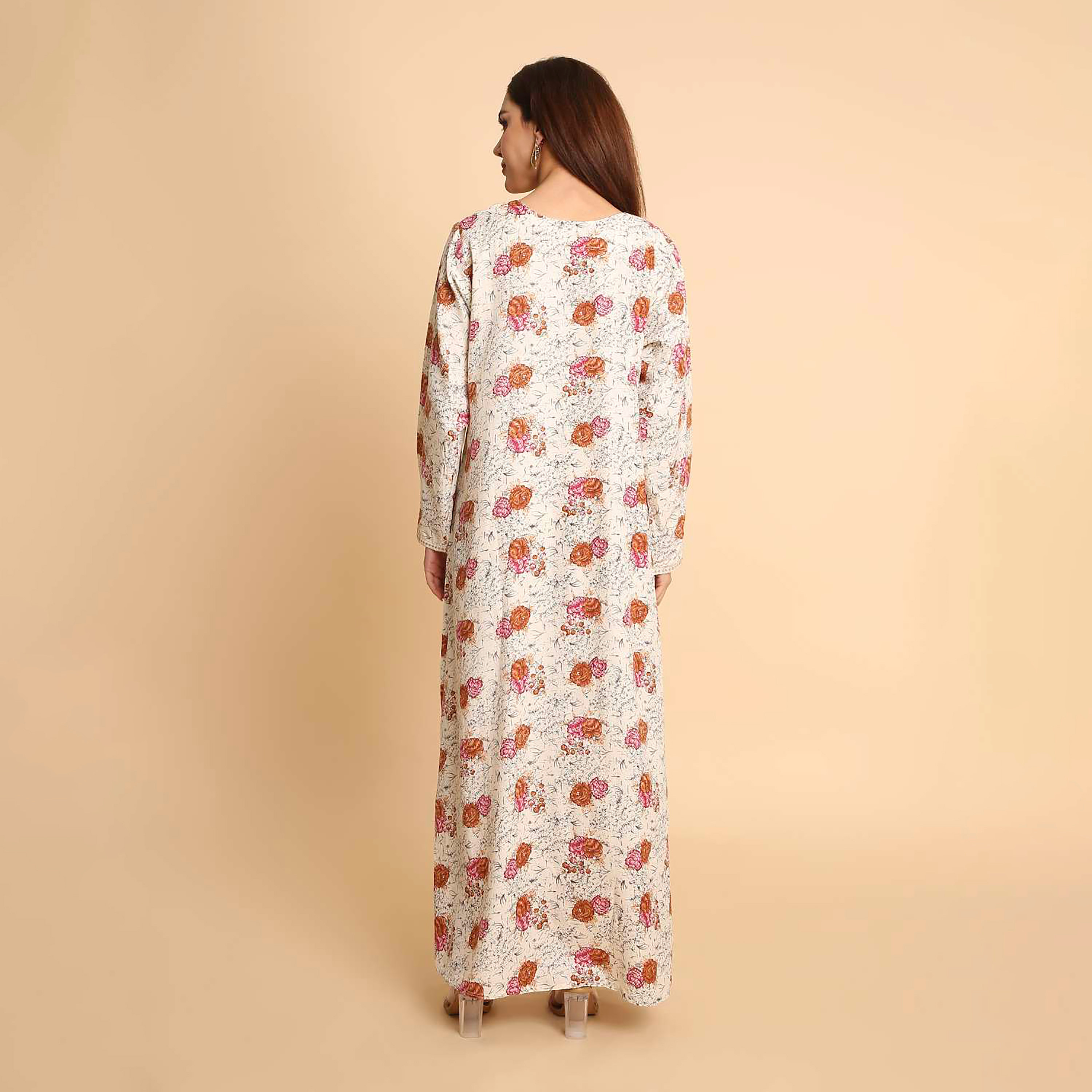 جلابية نسائية بطبعة زهور وأكمام مطرزة الأطراف من هنا اند سارة-women-arabicclothing-jalabiyas-image-5