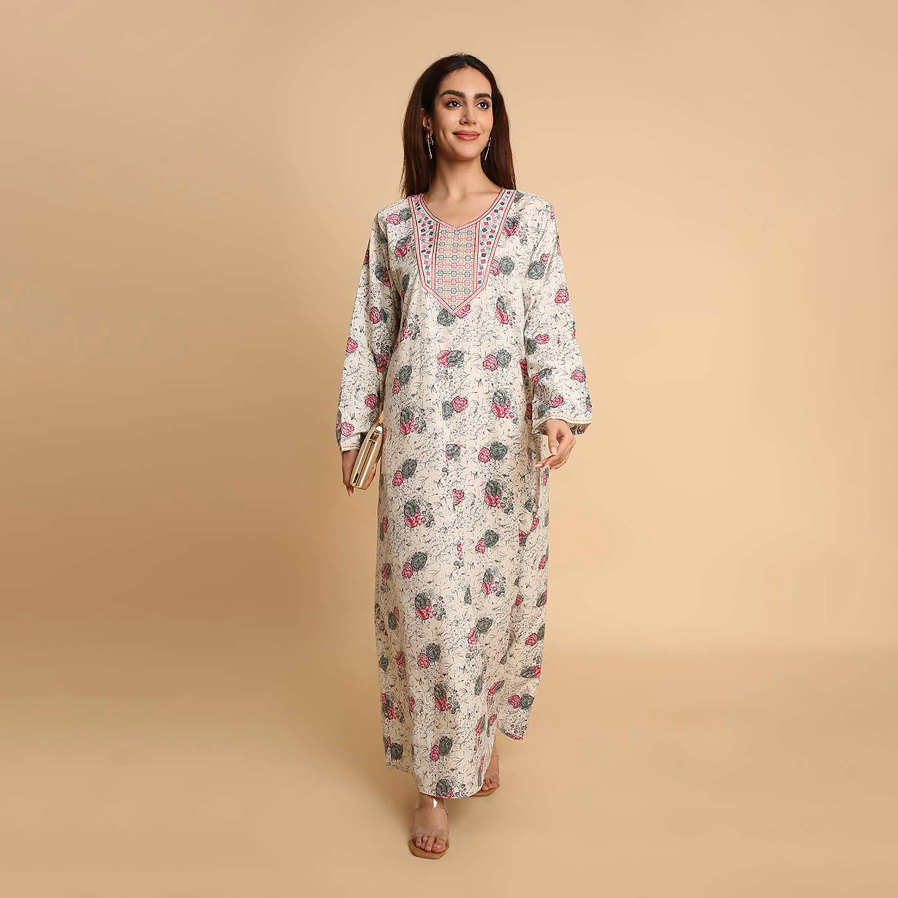 جلابية نسائية بطبعة زهور وأكمام مطرزة الأطراف من هنا اند سارة-women-arabicclothing-jalabiyas-image-6