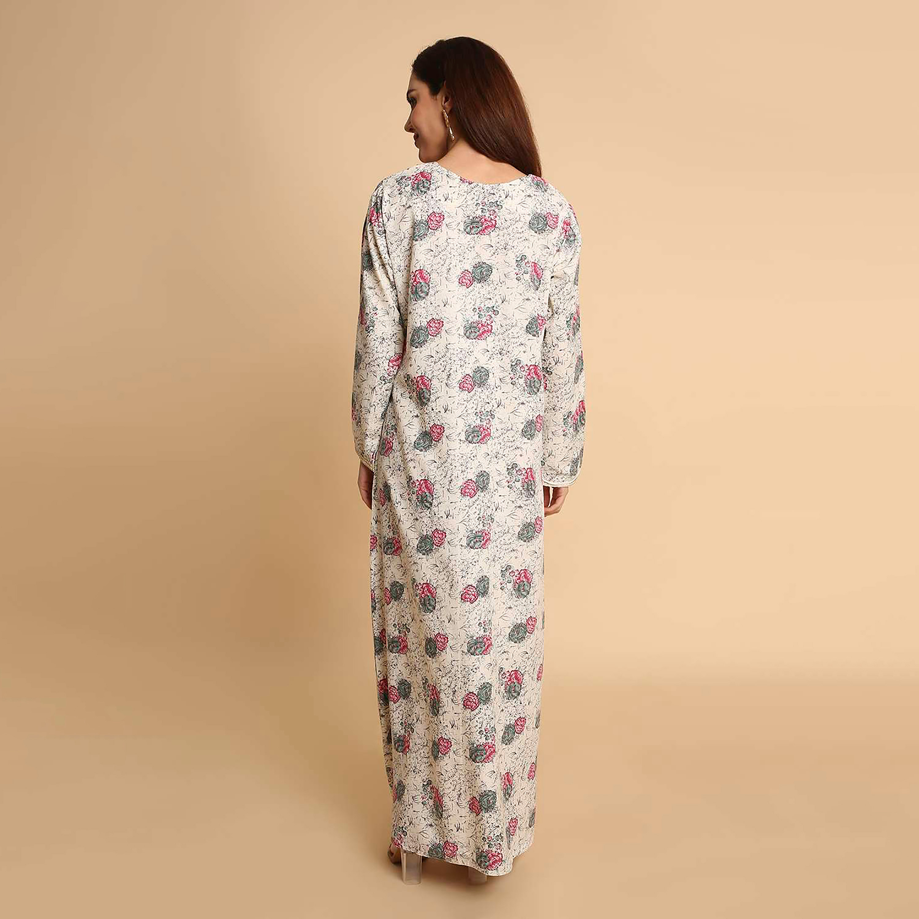جلابية نسائية بطبعة زهور وأكمام مطرزة الأطراف من هنا اند سارة-women-arabicclothing-jalabiyas-image-10