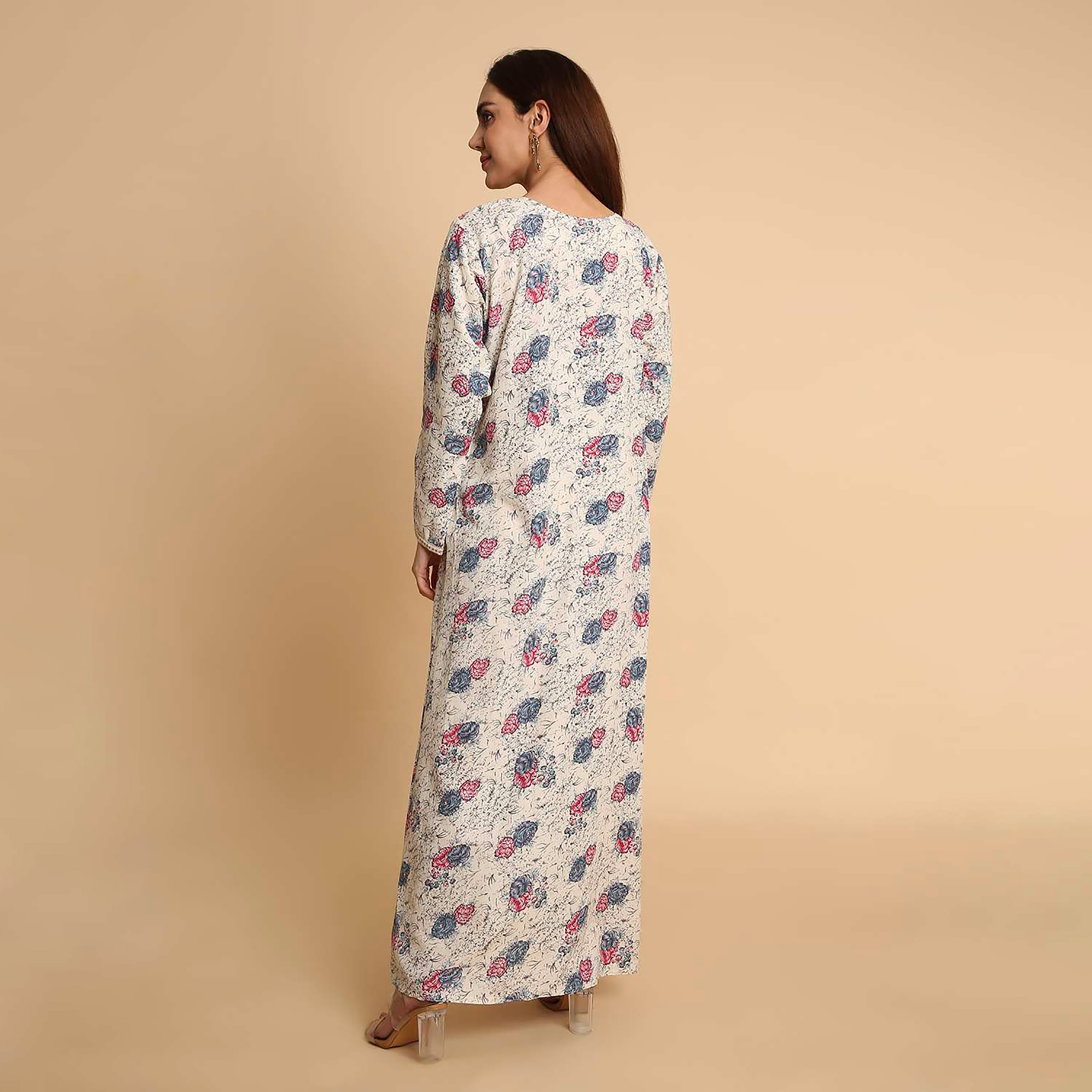 HanaandSara Floral Print Embroidered Cuff Sleeves Women's Jalabiya-women-arabicclothing-jalabiyas-image-5