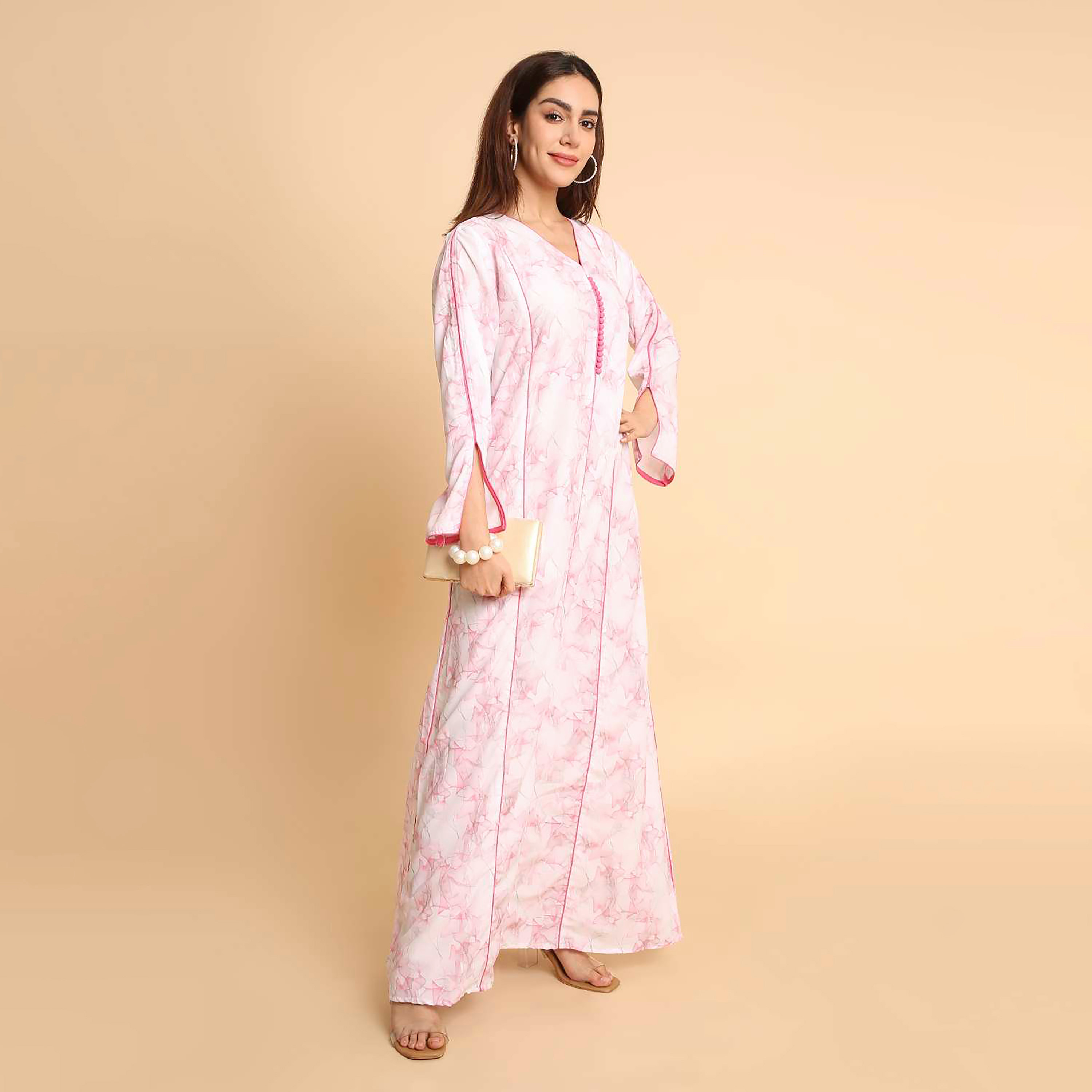 HanaandSara Abstract Marble Print Slit Detailed Sleeves Women's Jalabiya-women-arabicclothing-jalabiyas-image-14