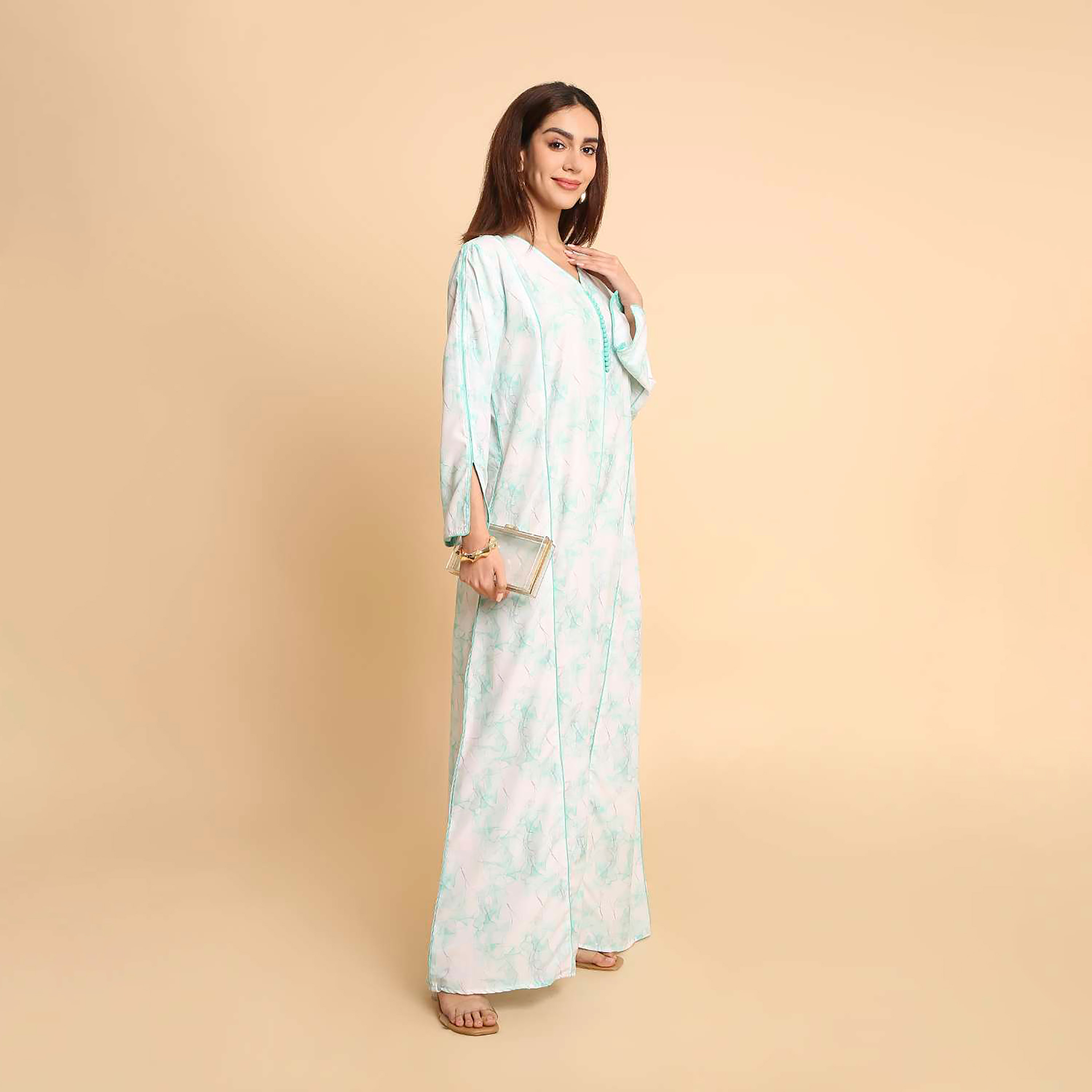 HanaandSara Abstract Marble Print Slit Detailed Sleeves Women's Jalabiya-women-arabicclothing-jalabiyas-image-9
