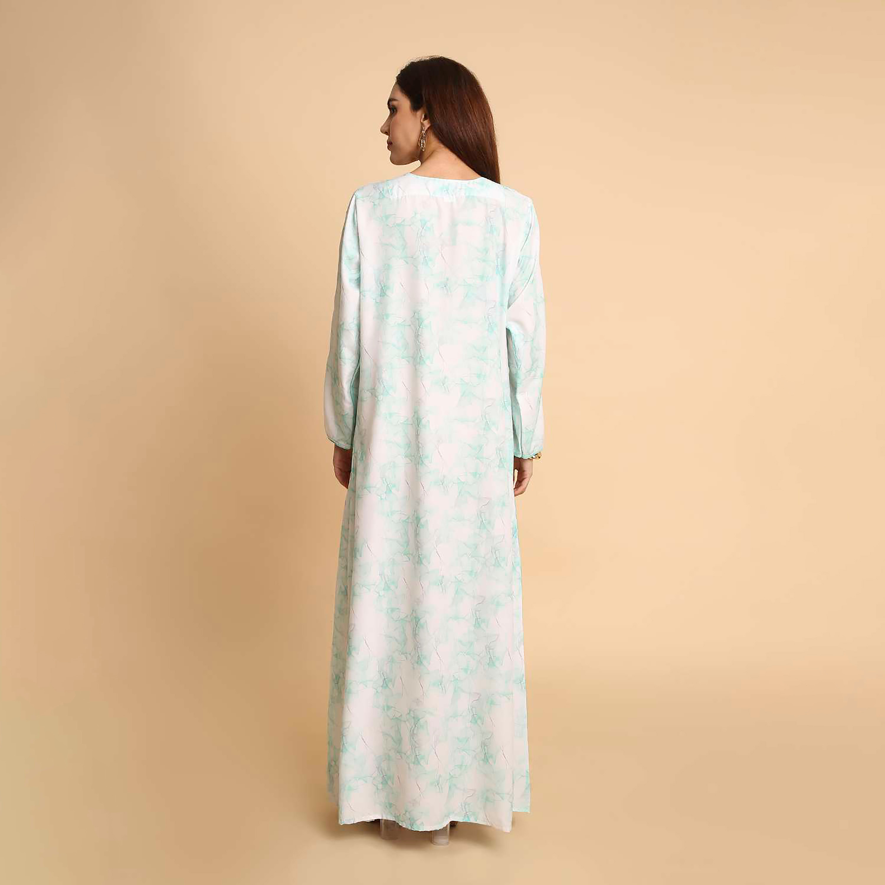 HanaandSara Abstract Marble Print Slit Detailed Sleeves Women's Jalabiya-women-arabicclothing-jalabiyas-image-10
