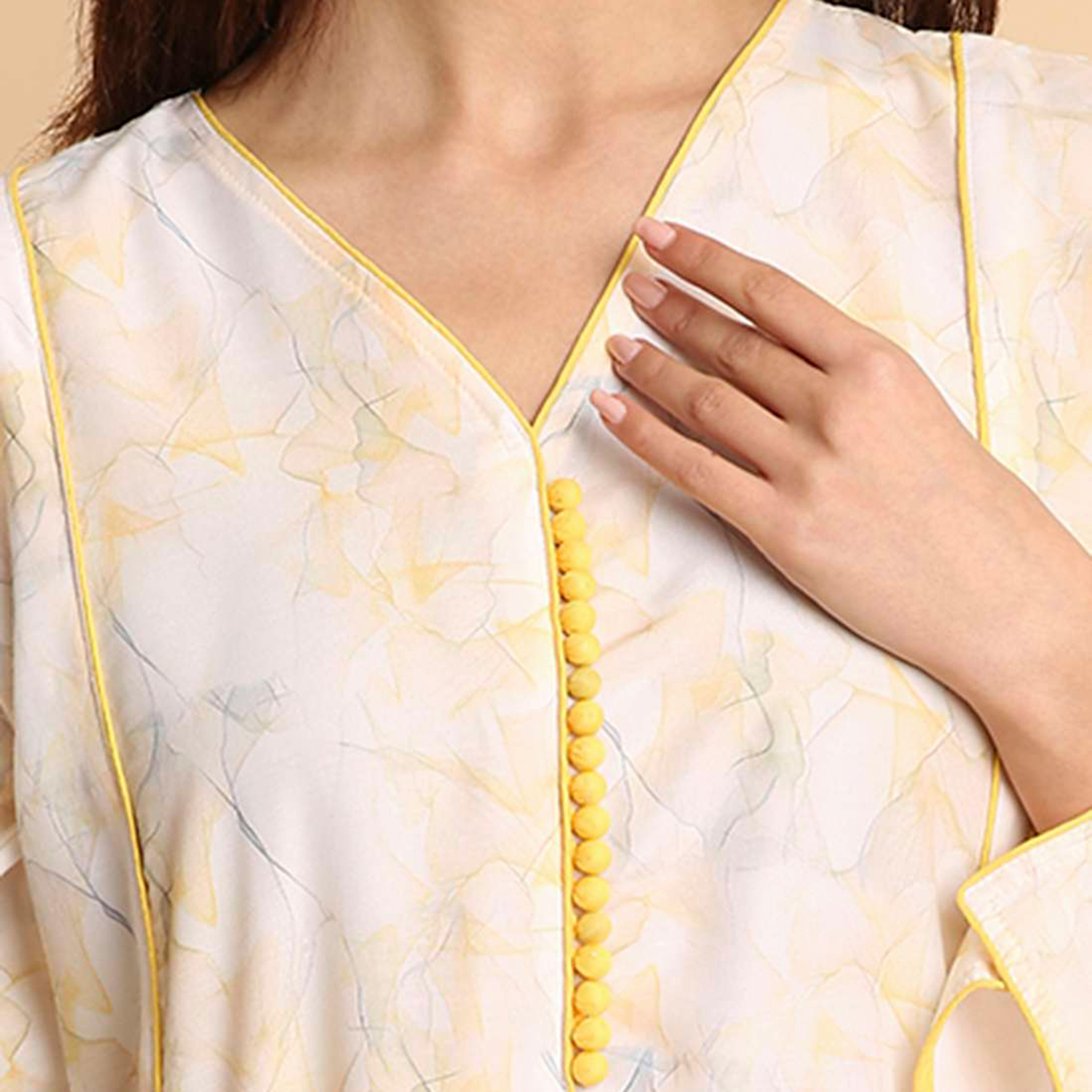 جلابية نسائية بطبعة رخامية تجريدية وأكمام مزينة بفتحة من هنا اند سارة-women-arabicclothing-jalabiyas-image-2