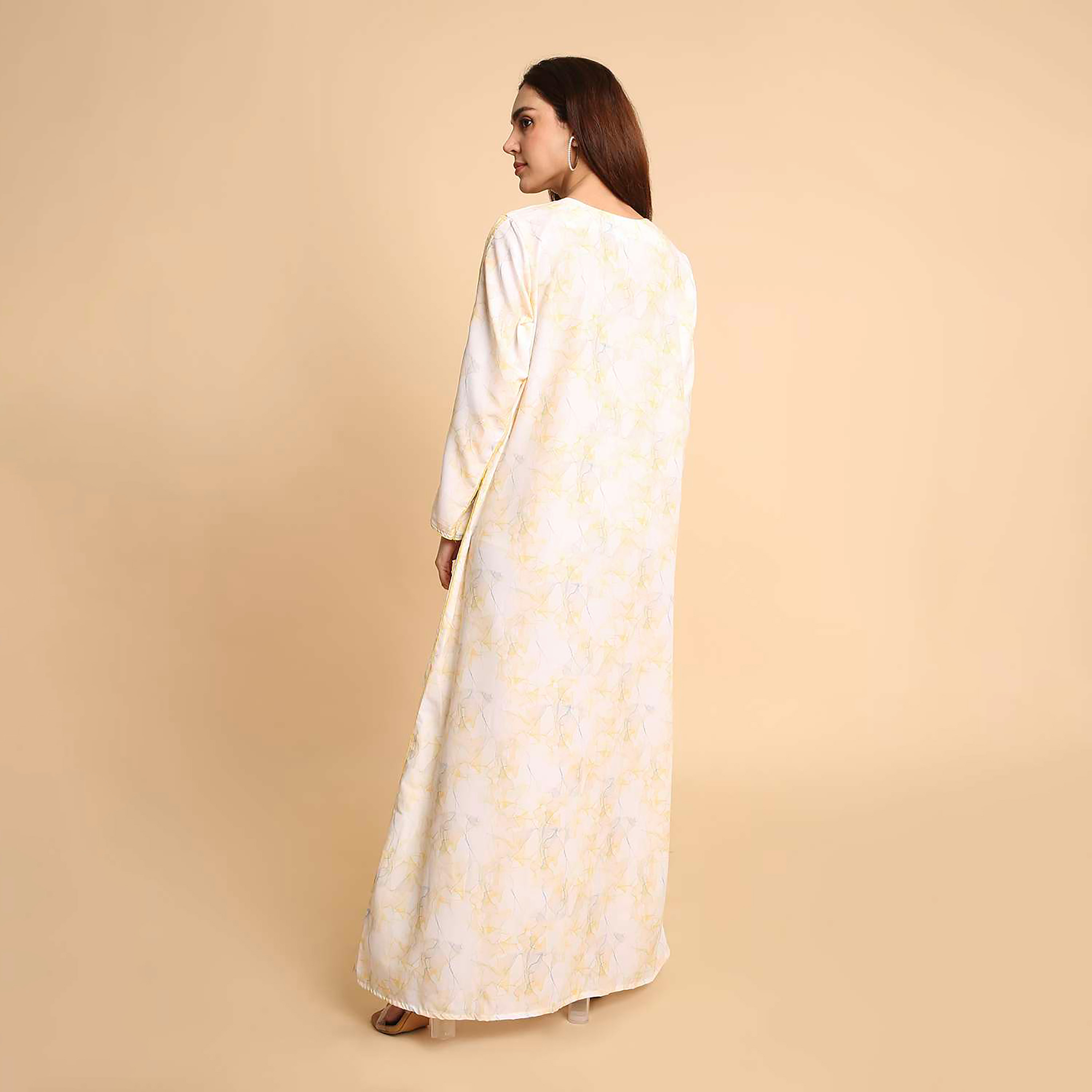 جلابية نسائية بطبعة رخامية تجريدية وأكمام مزينة بفتحة من هنا اند سارة-women-arabicclothing-jalabiyas-image-5