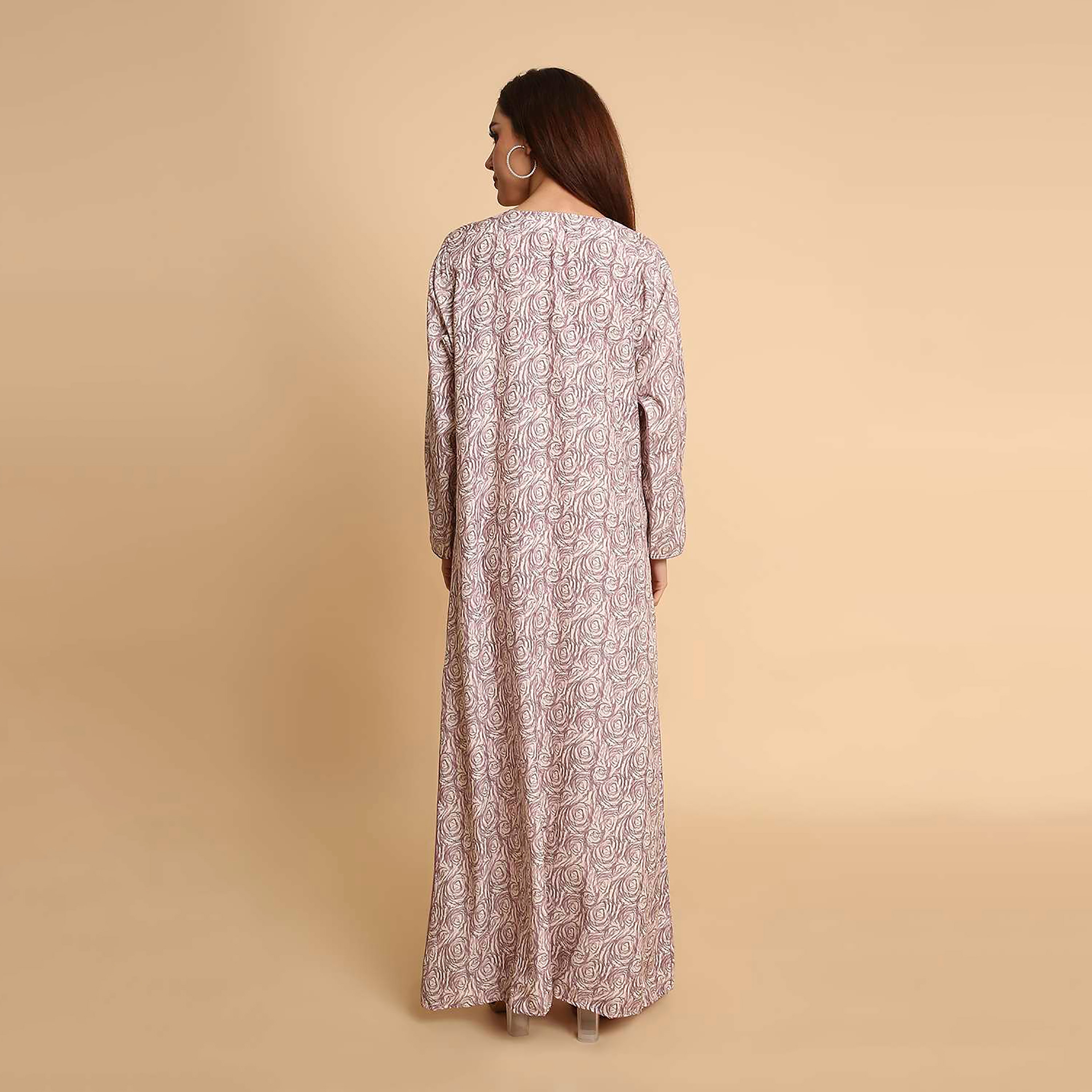 HanaandSara Rose Swirl Print Slit Detailed Sleeves Women's Jalabiya-women-arabicclothing-jalabiyas-image-5