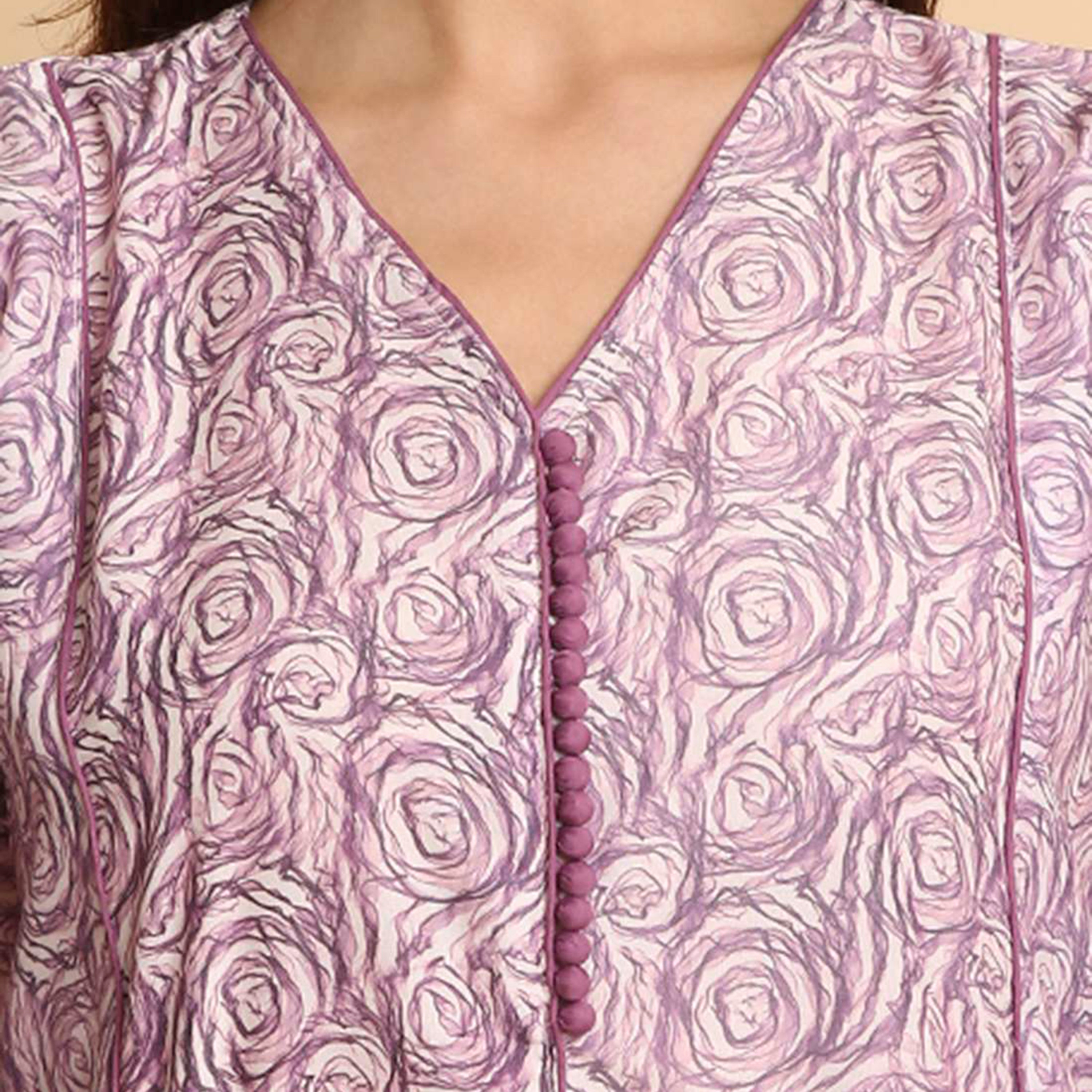 جلابية نسائية بطبعة دوامات الورد وأكمام مزينة بفتحة من هنا اند سارة-women-arabicclothing-jalabiyas-image-2