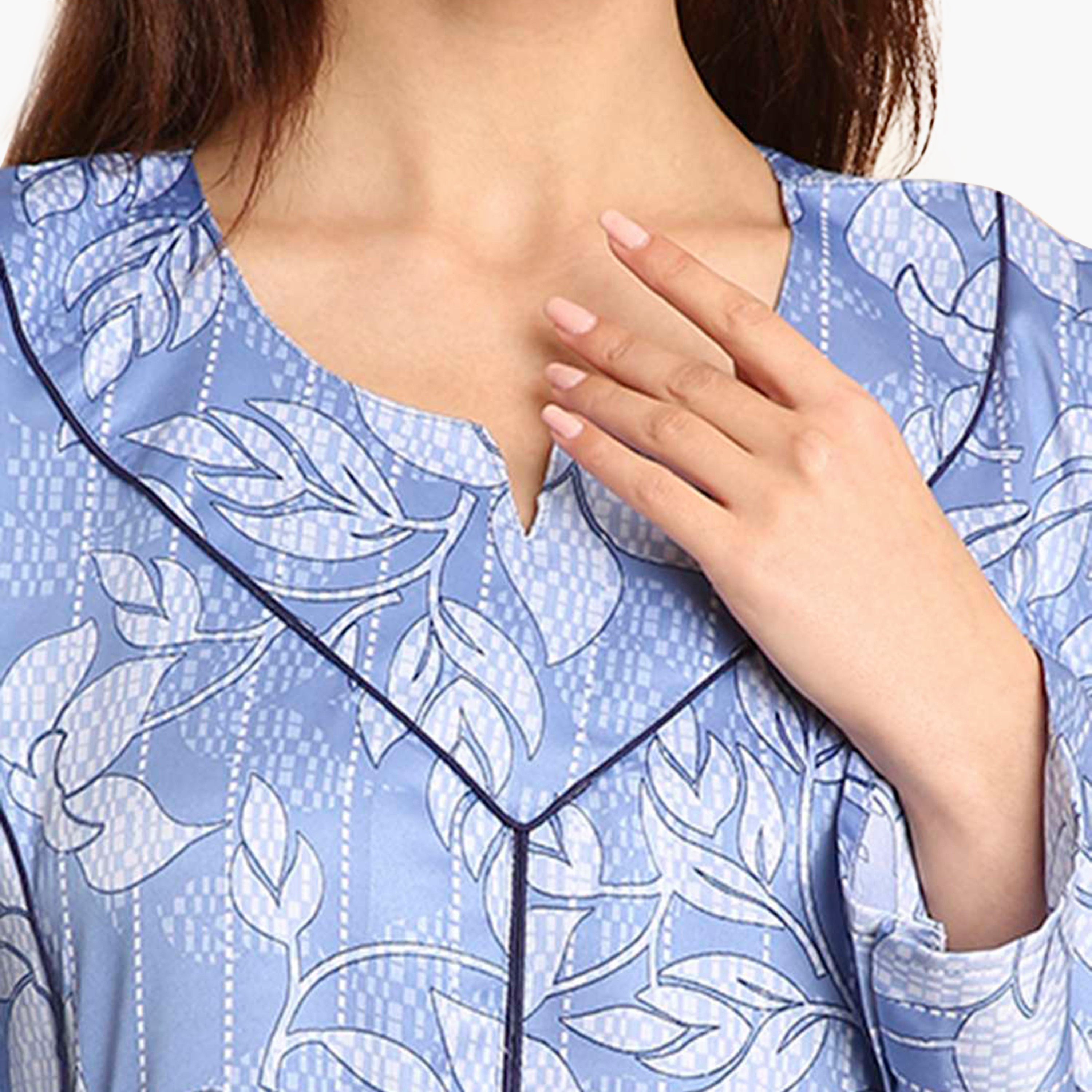 جلابية نسائية بأساور أكمام واسعة وطبعة أوراق شجر من هنا أند سارة-women-arabicclothing-jalabiyas-image-7