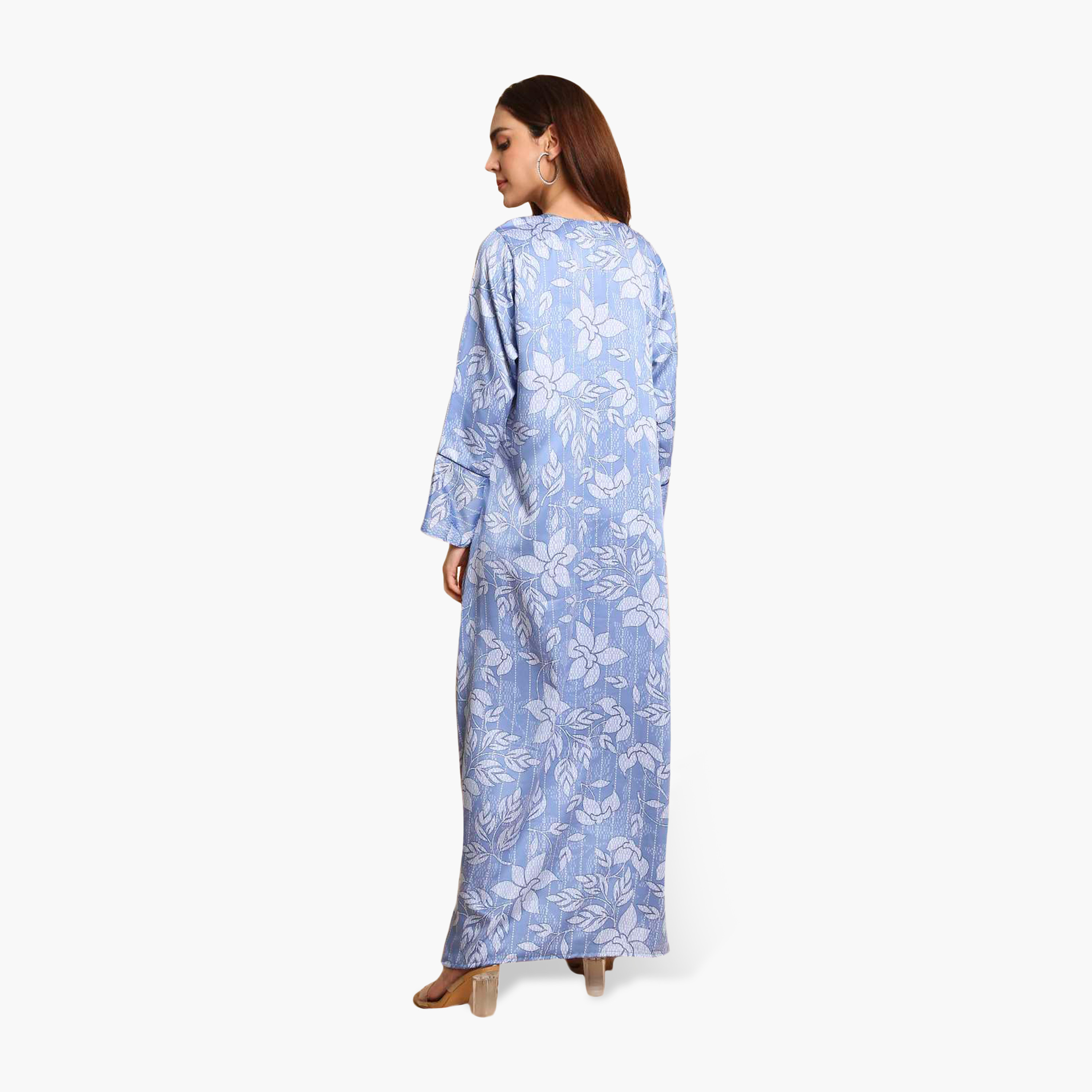 جلابية نسائية بأساور أكمام واسعة وطبعة أوراق شجر من هنا أند سارة-women-arabicclothing-jalabiyas-image-10