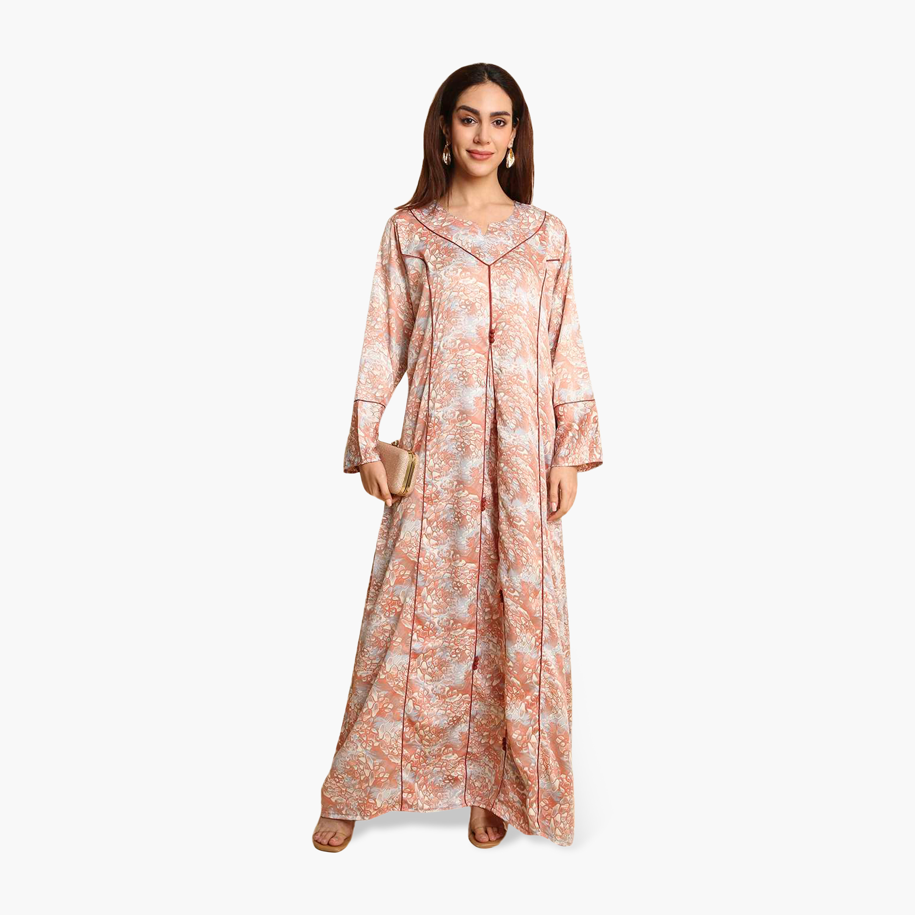 جلابية نسائية بأساور أكمام واسعة وطبعة تجريدية من هنا أند سارة-women-arabicclothing-jalabiyas-image-1