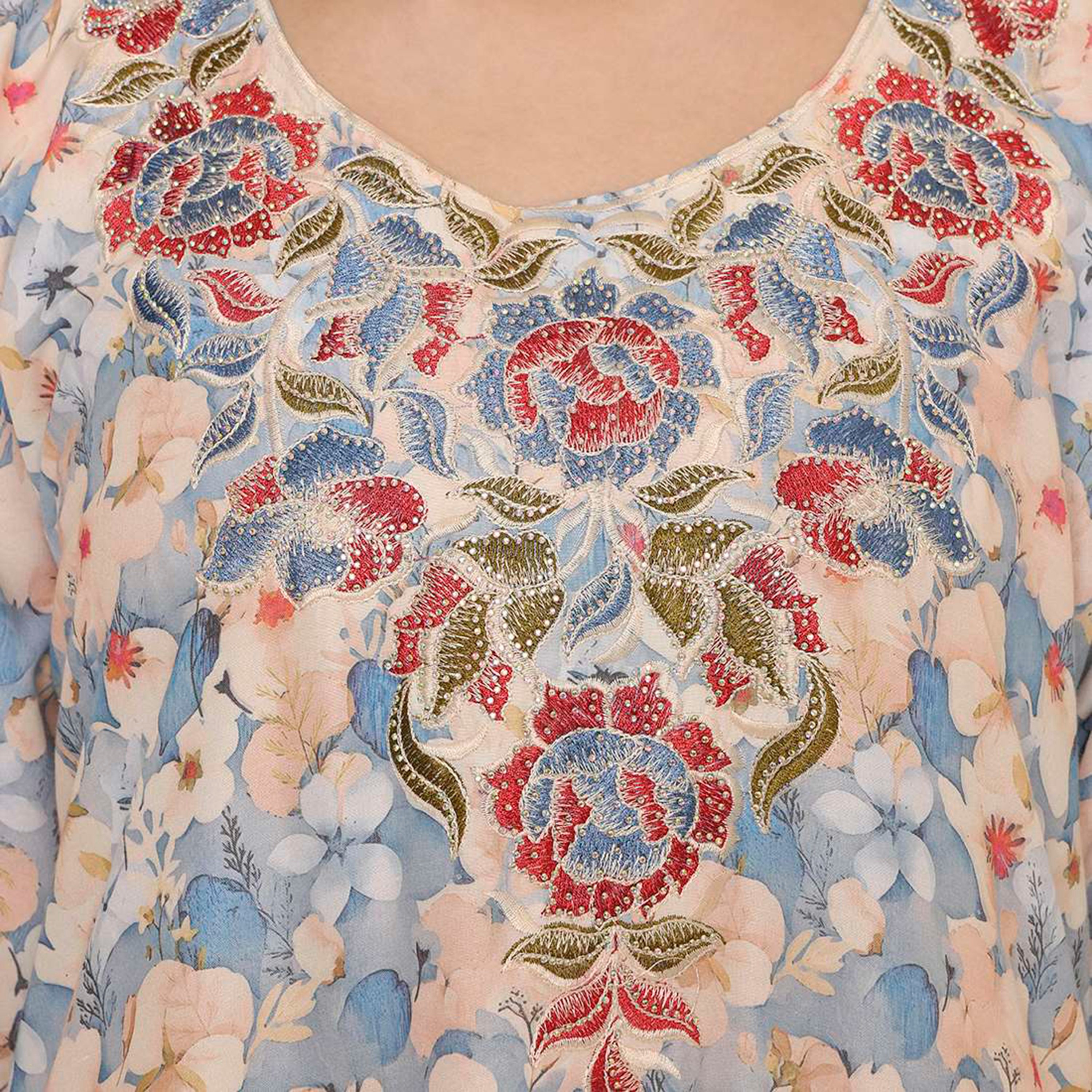 HanaandSara Floral Print Embroidered Yoke Women's Jalabiya-women-arabicclothing-jalabiyas-image-2