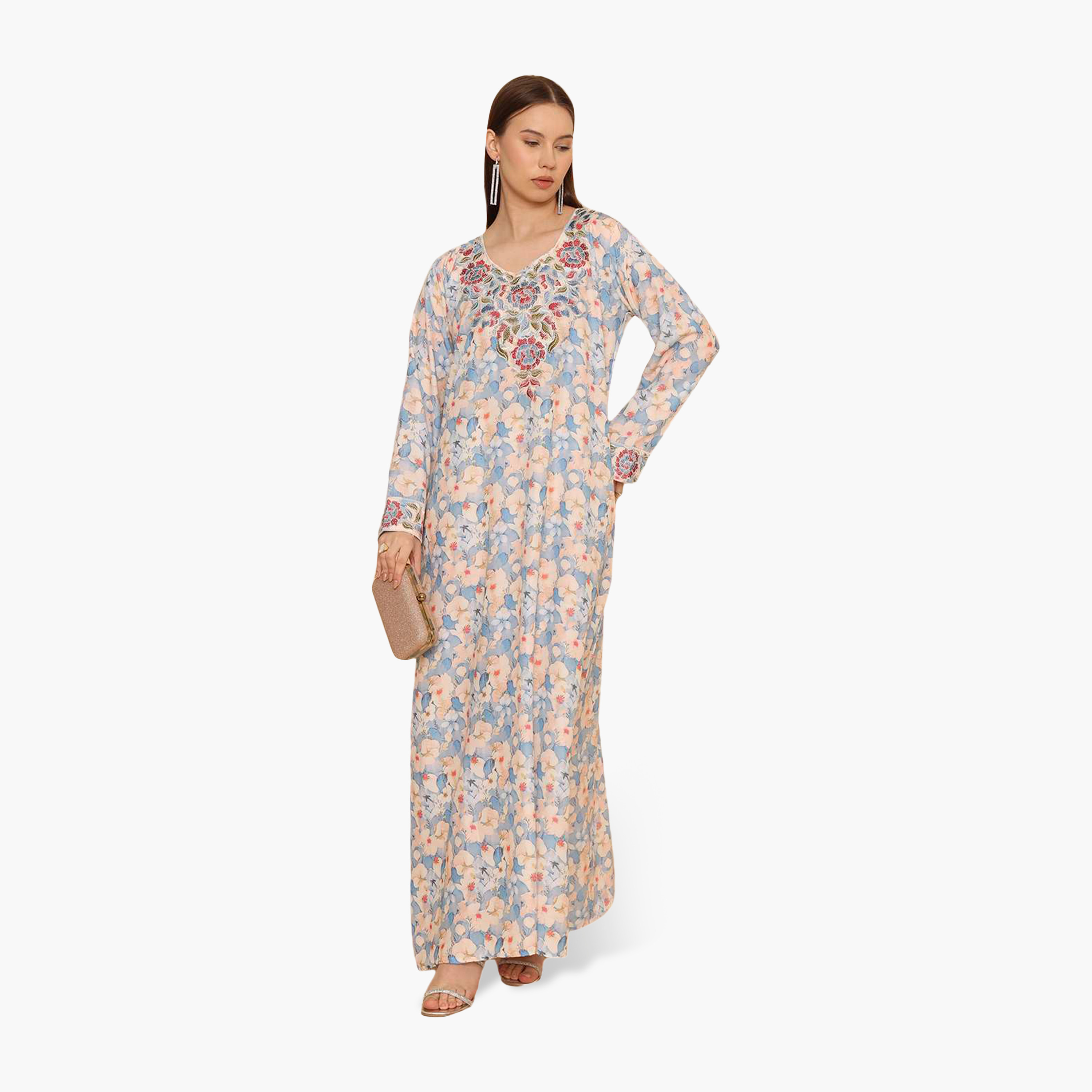 جلابية نسائية مطرزة بنقشة زهور من هنا اند سارة-women-arabicclothing-jalabiyas-image-13