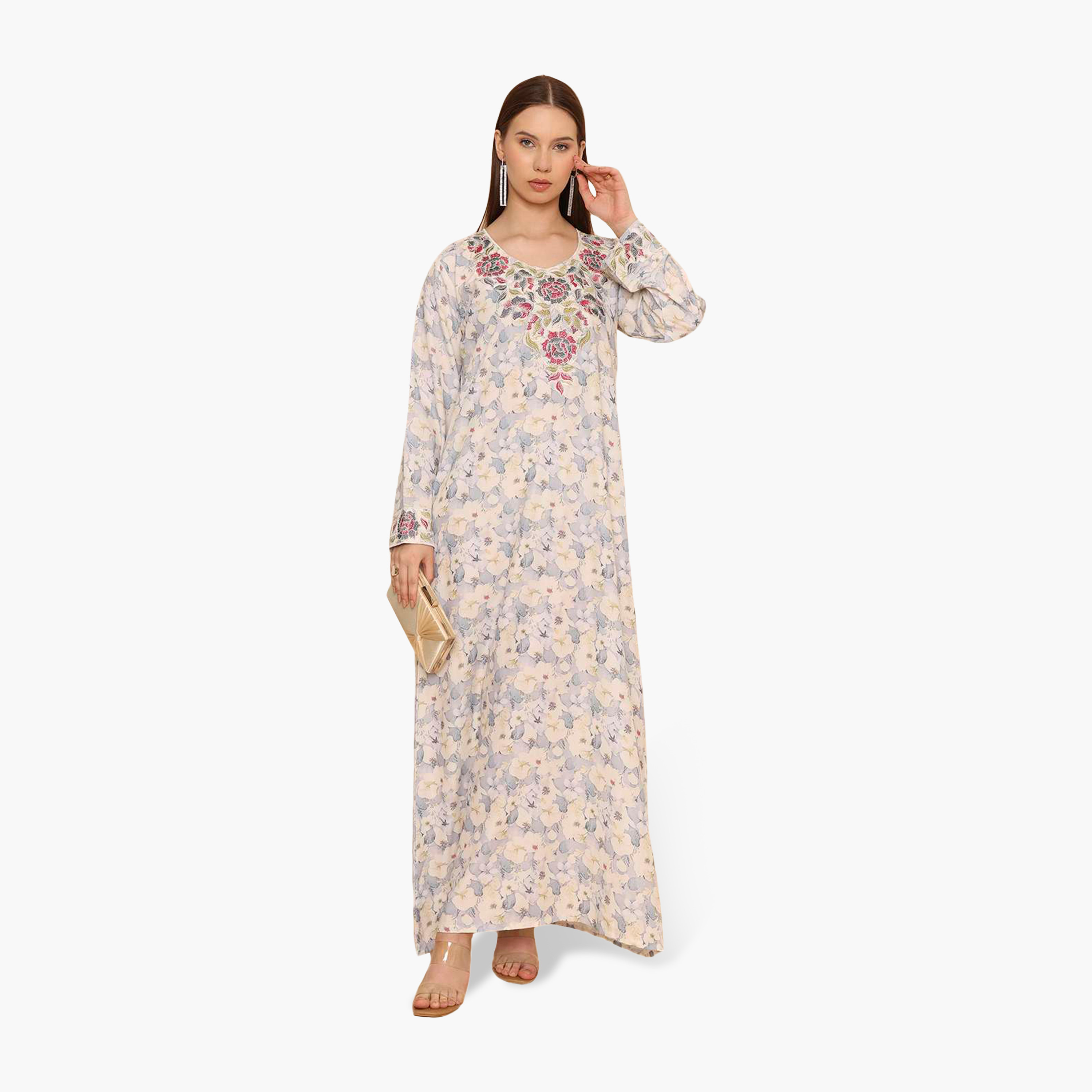 جلابية نسائية مطرزة بنقشة زهور من هنا اند سارة-women-arabicclothing-jalabiyas-image-5