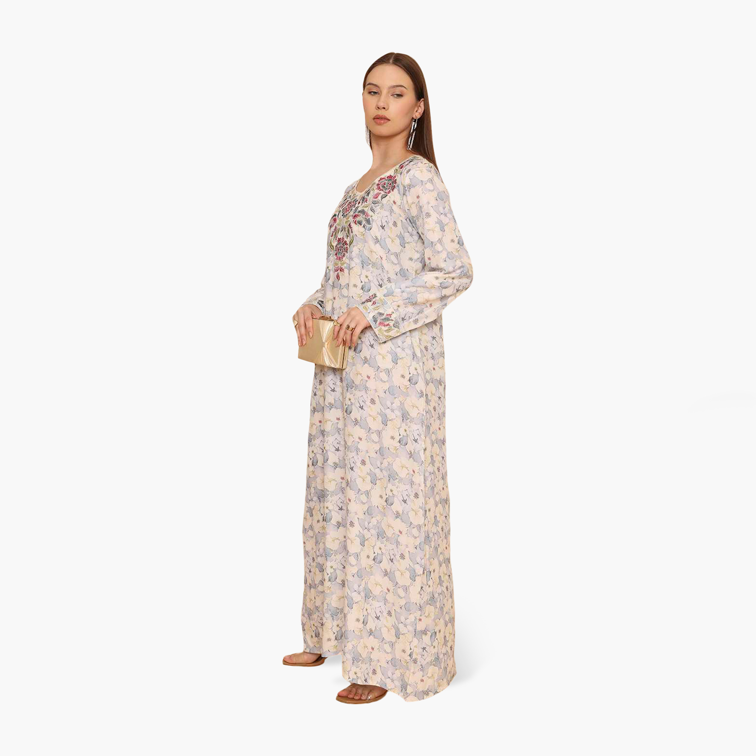 جلابية نسائية مطرزة بنقشة زهور من هنا اند سارة-women-arabicclothing-jalabiyas-image-7