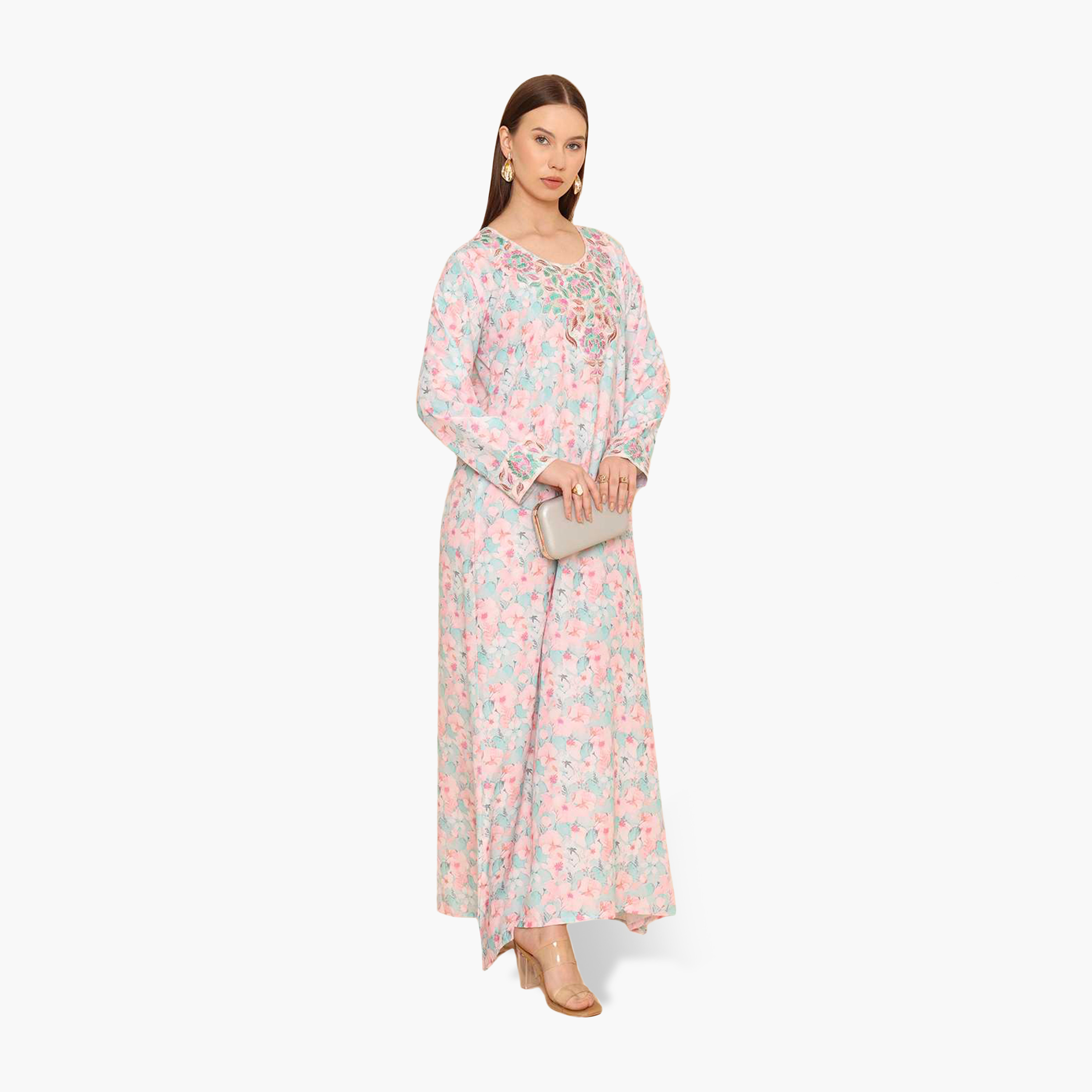 جلابية نسائية مطرزة بنقشة زهور من هنا اند سارة-women-arabicclothing-jalabiyas-image-3
