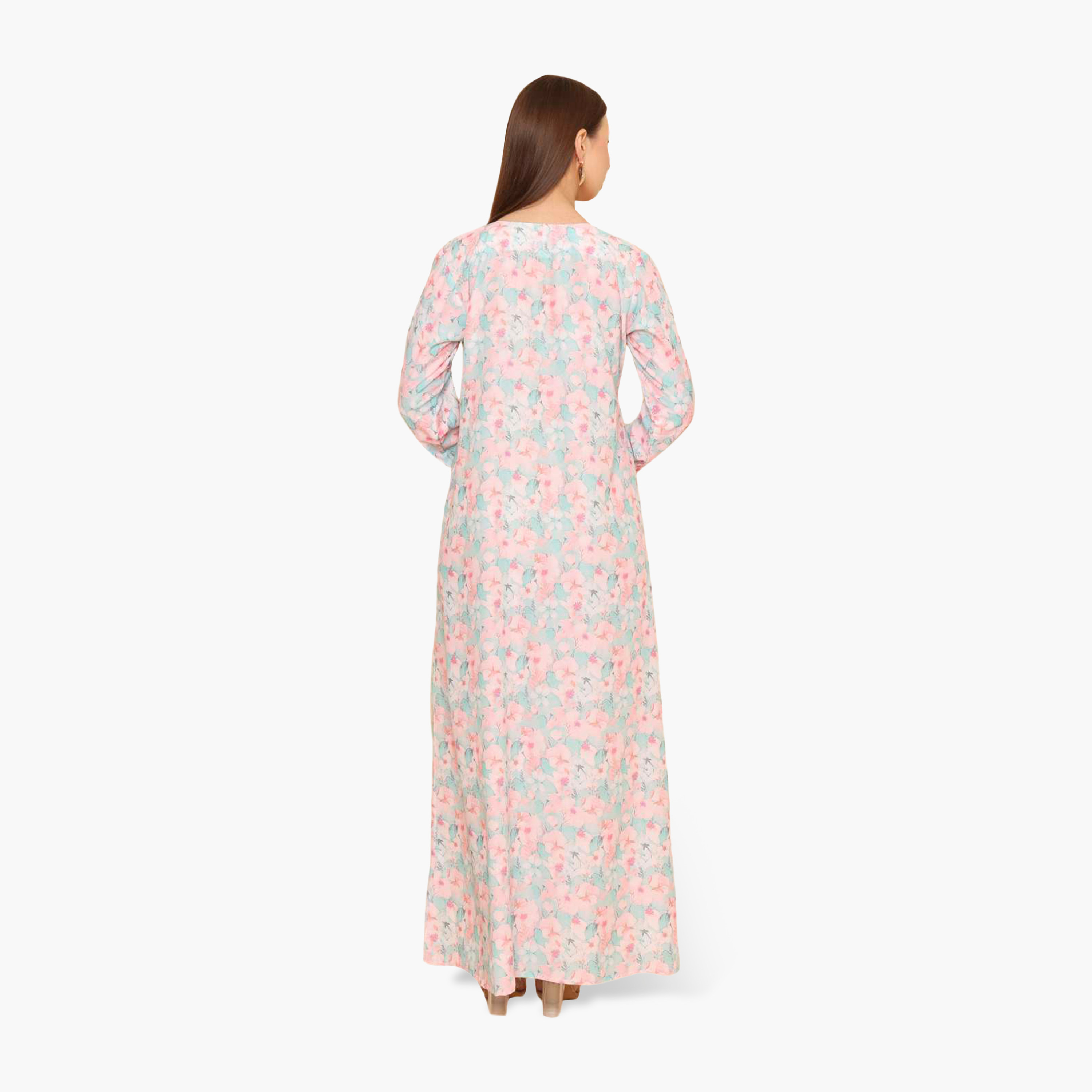 جلابية نسائية مطرزة بنقشة زهور من هنا اند سارة-women-arabicclothing-jalabiyas-image-4