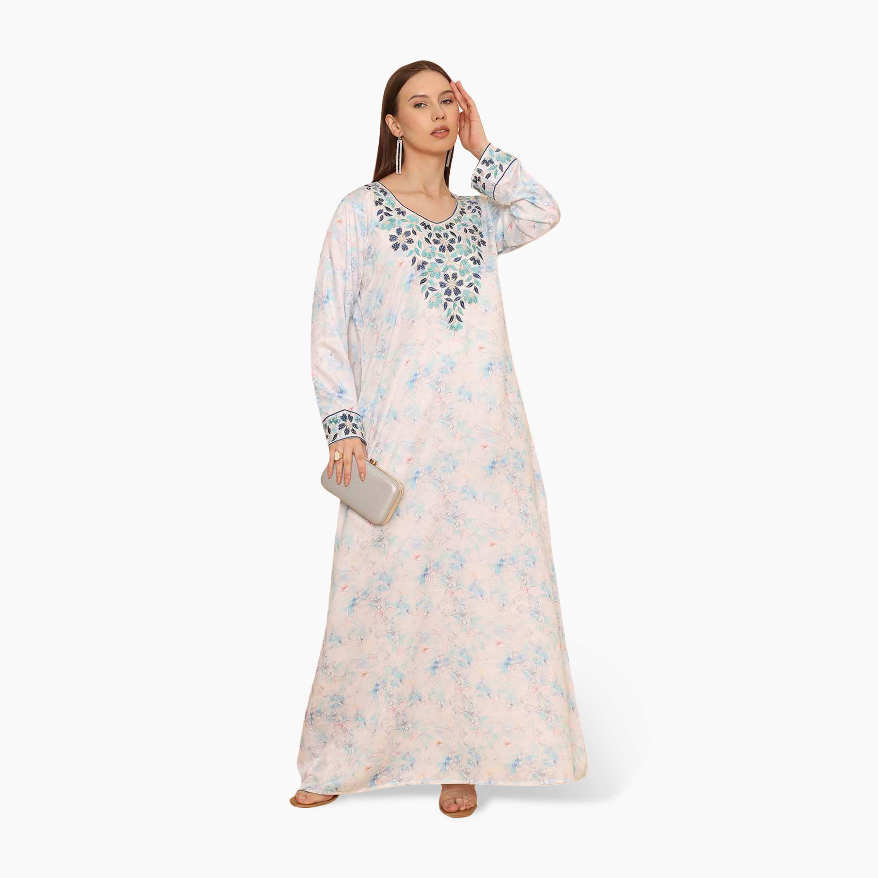 جلابية نسائية مطرزة بنقشة زهور من هنا اند سارة-women-arabicclothing-jalabiyas-image-11