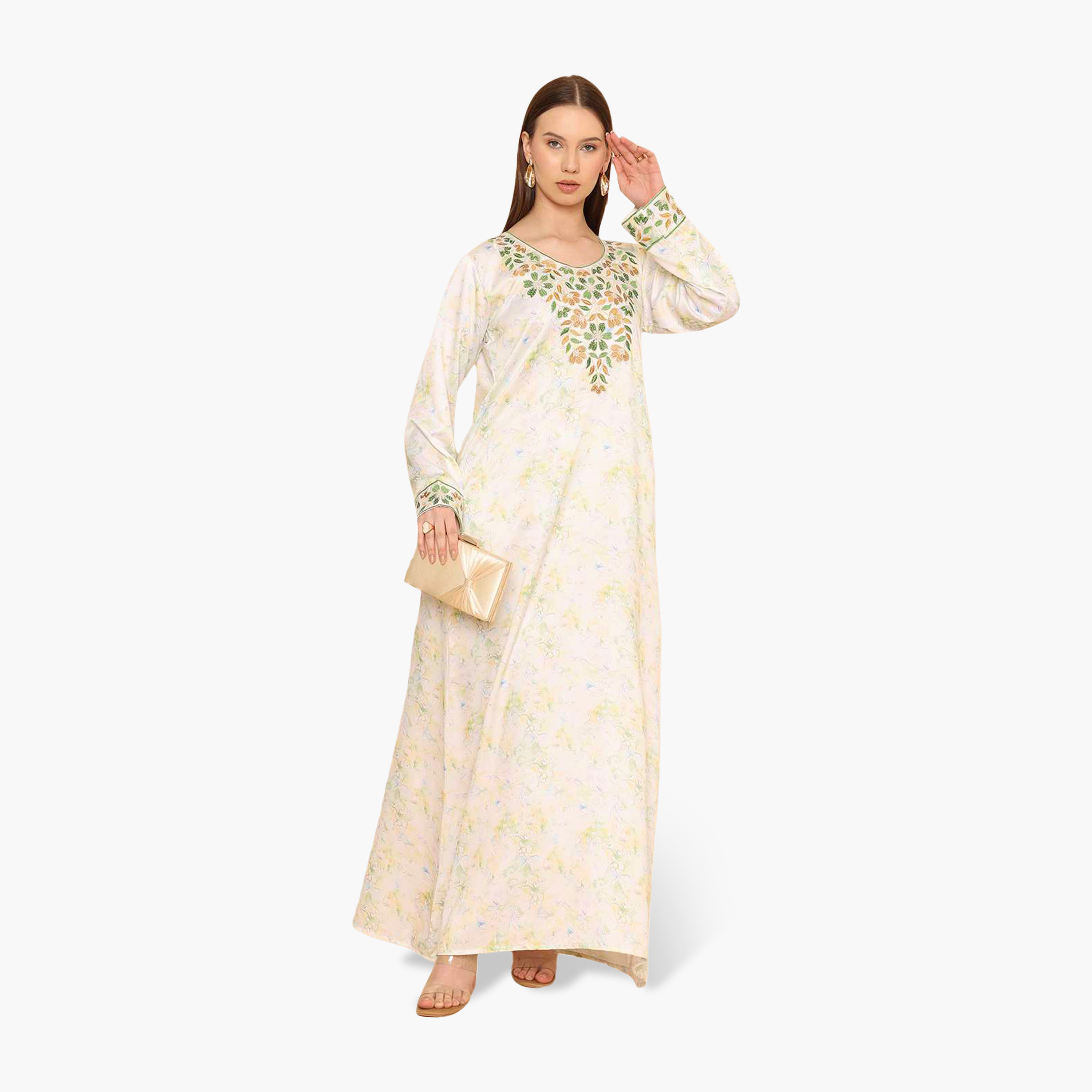 HanaandSara Floral Print Embroidered Yoke Women's Jalabiya-women-arabicclothing-jalabiyas-image-1