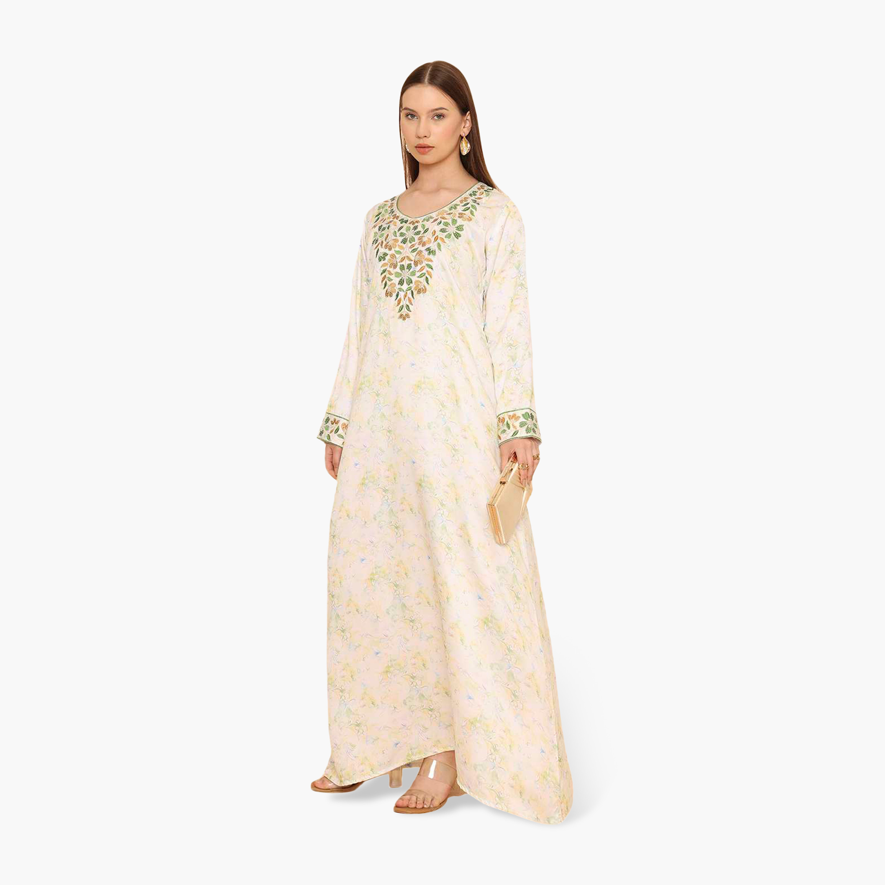 جلابية نسائية مطرزة بنقشة زهور من هنا اند سارة-women-arabicclothing-jalabiyas-image-8
