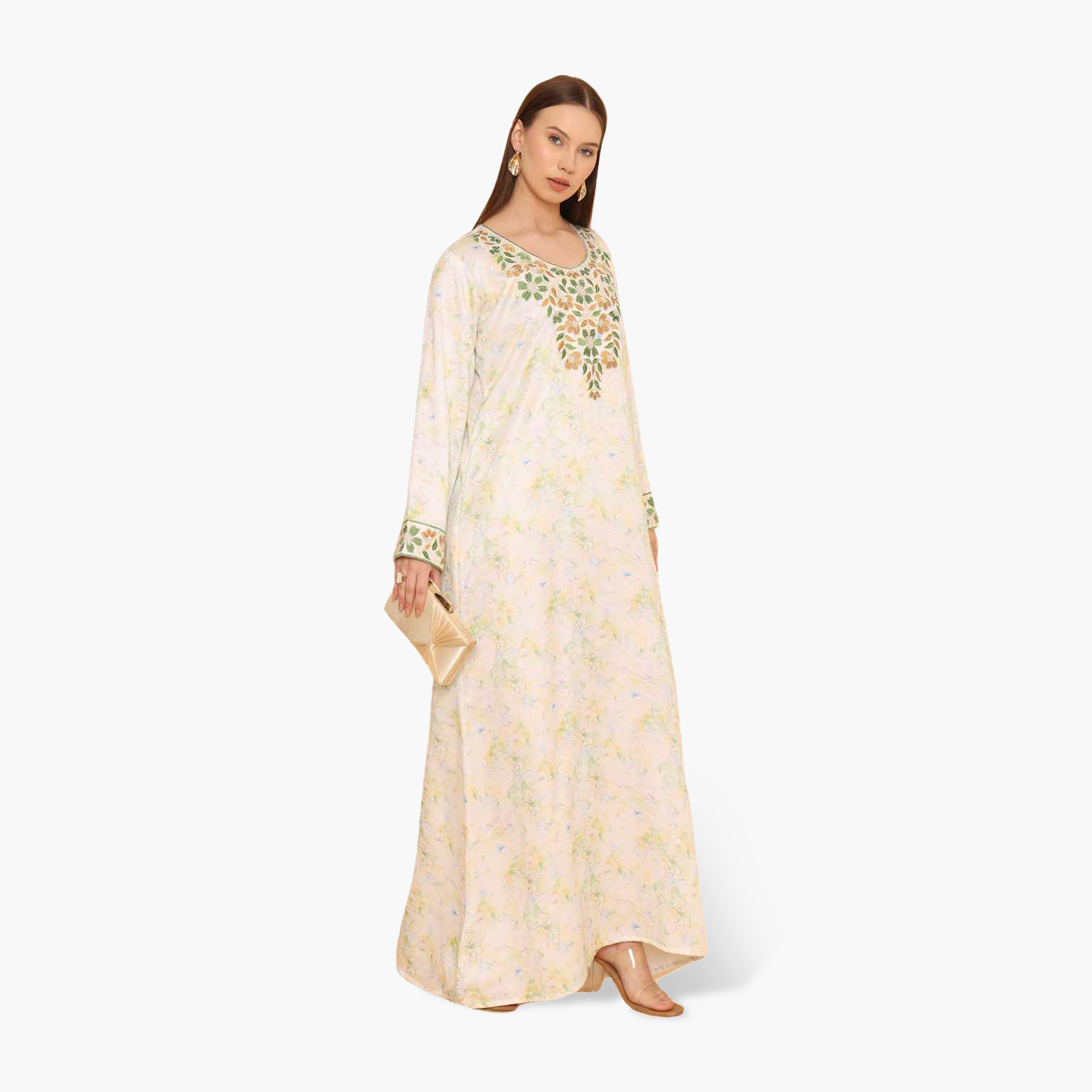 HanaandSara Floral Print Embroidered Yoke Women's Jalabiya-women-arabicclothing-jalabiyas-image-4