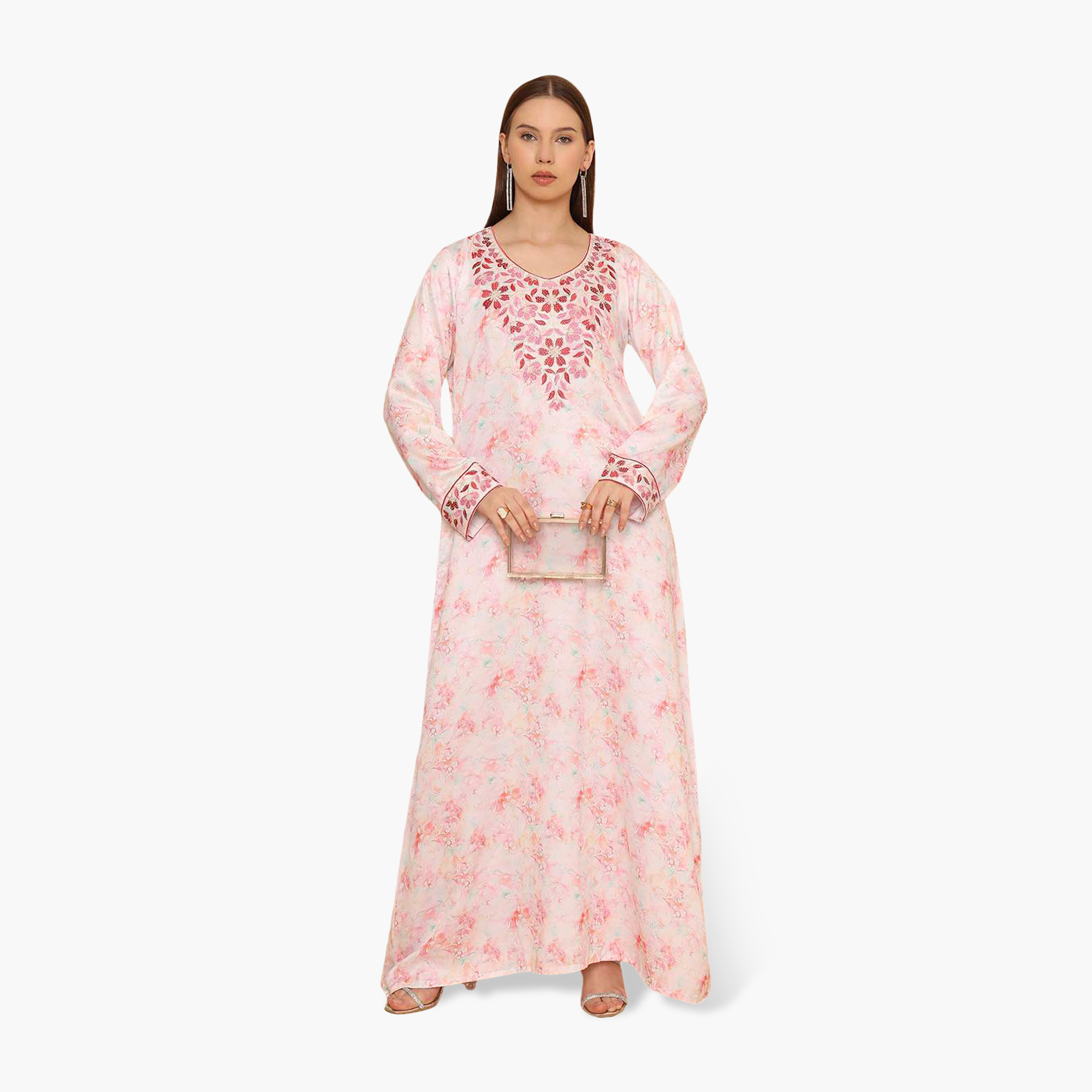 جلابية نسائية مطرزة بنقشة زهور من هنا اند سارة-women-arabicclothing-jalabiyas-image-1