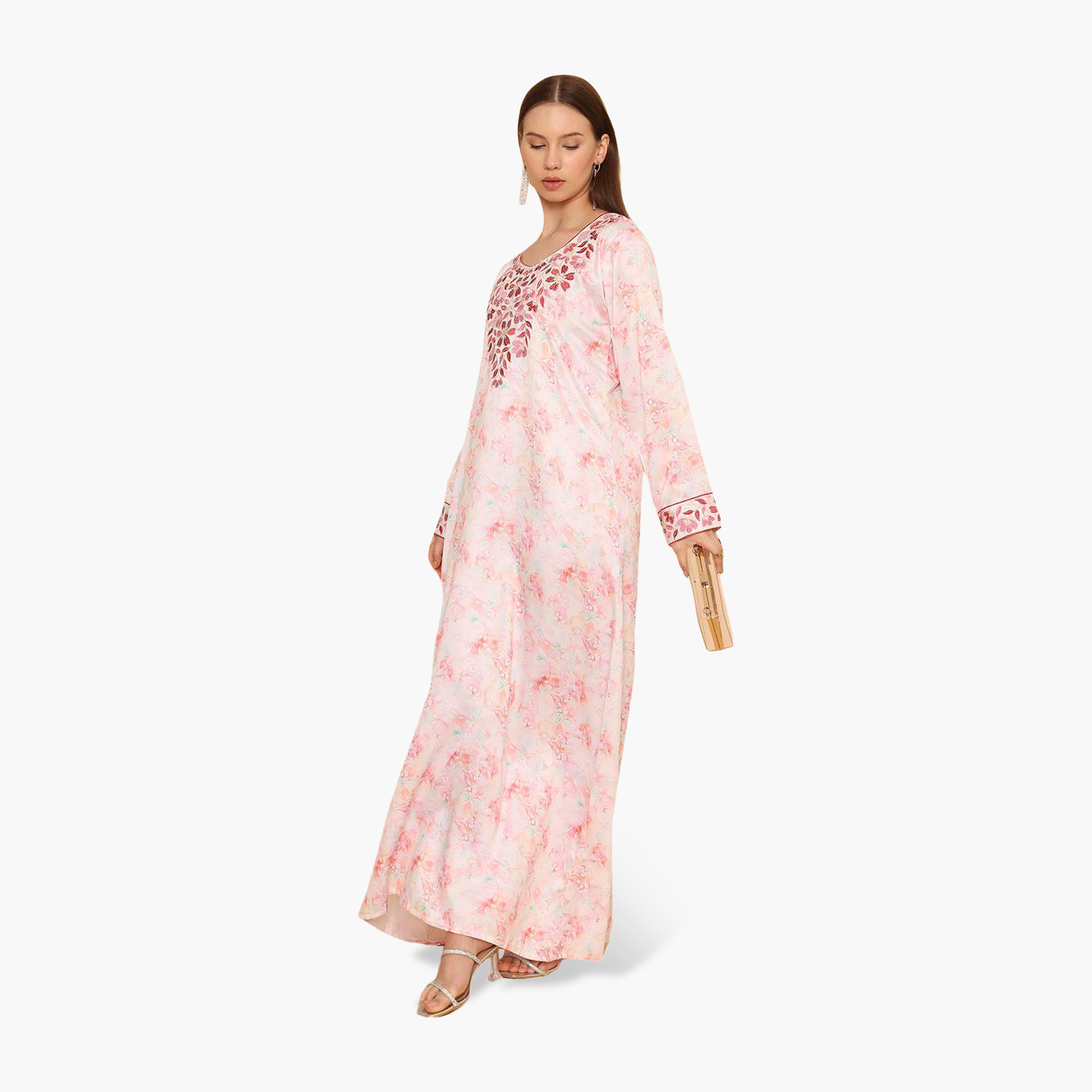 جلابية نسائية مطرزة بنقشة زهور من هنا اند سارة-women-arabicclothing-jalabiyas-image-3
