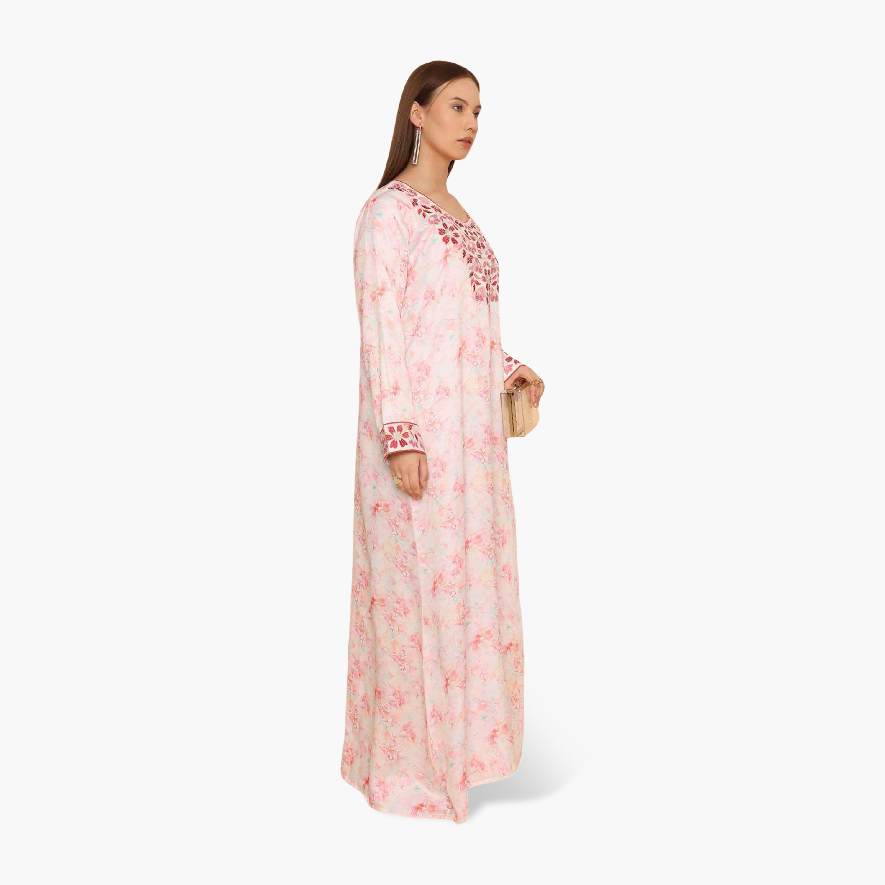 جلابية نسائية مطرزة بنقشة زهور من هنا اند سارة-women-arabicclothing-jalabiyas-image-4