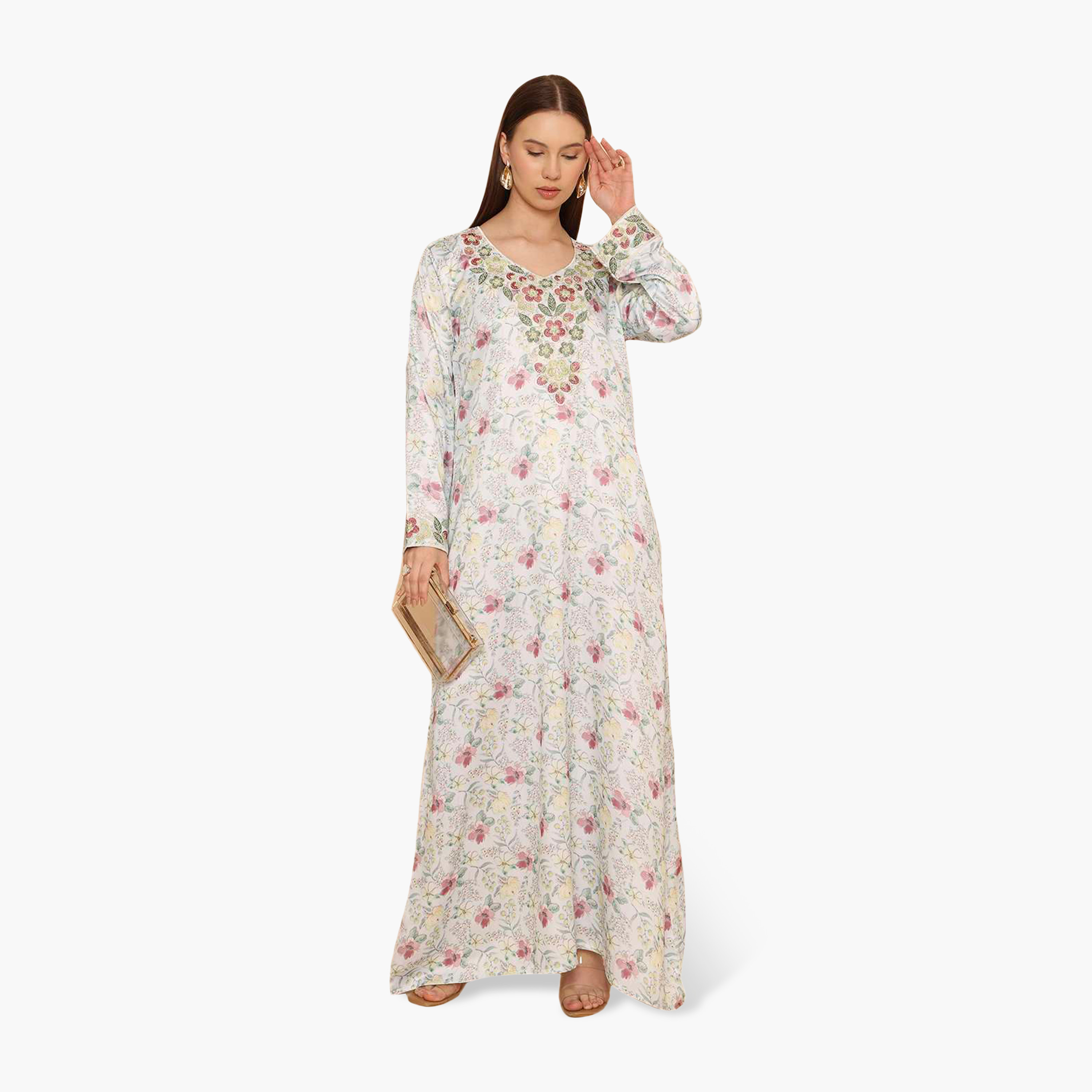 جلابية نسائية مطرزة بنقشة زهور من هنا اند سارة-women-arabicclothing-jalabiyas-image-6