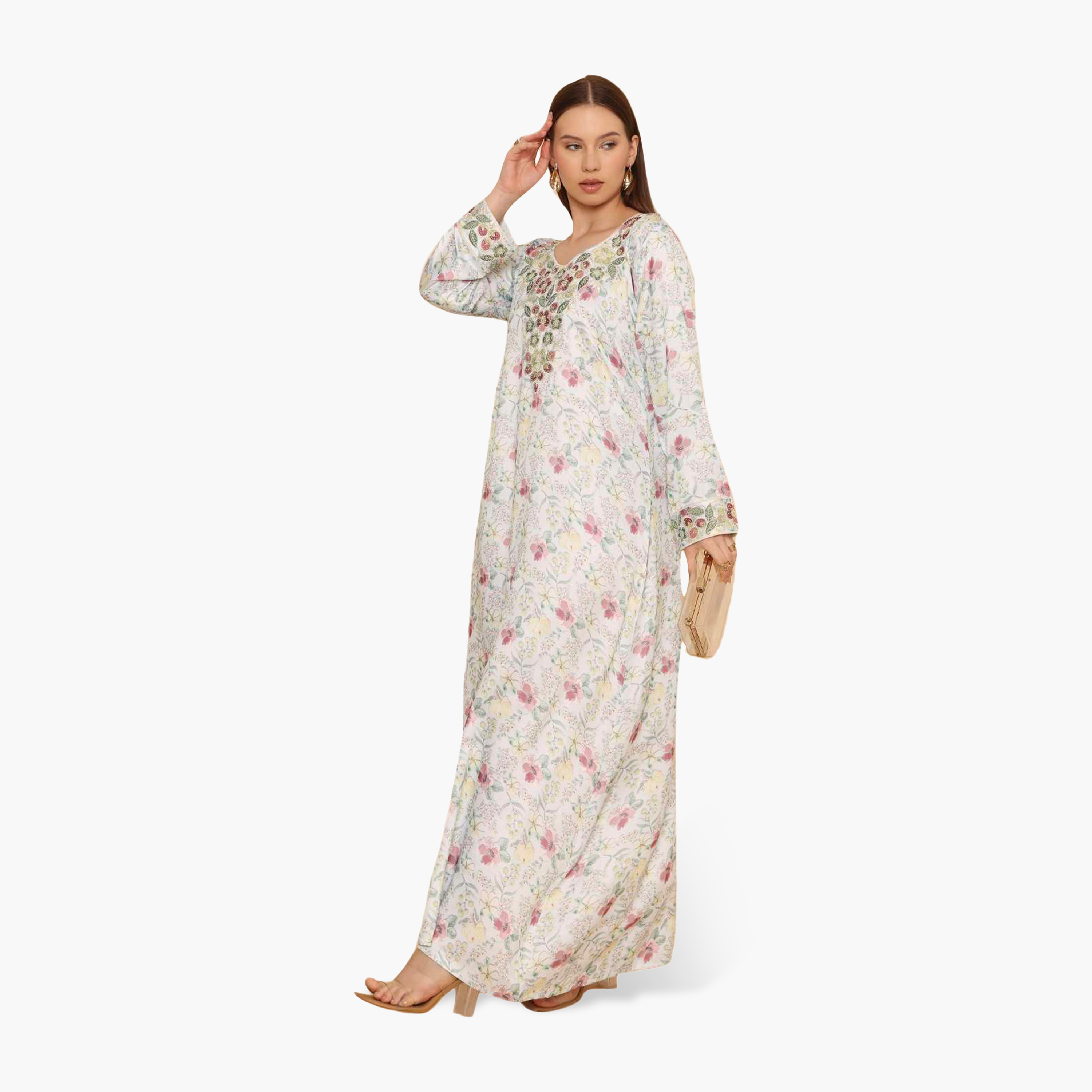 جلابية نسائية مطرزة بنقشة زهور من هنا اند سارة-women-arabicclothing-jalabiyas-image-8