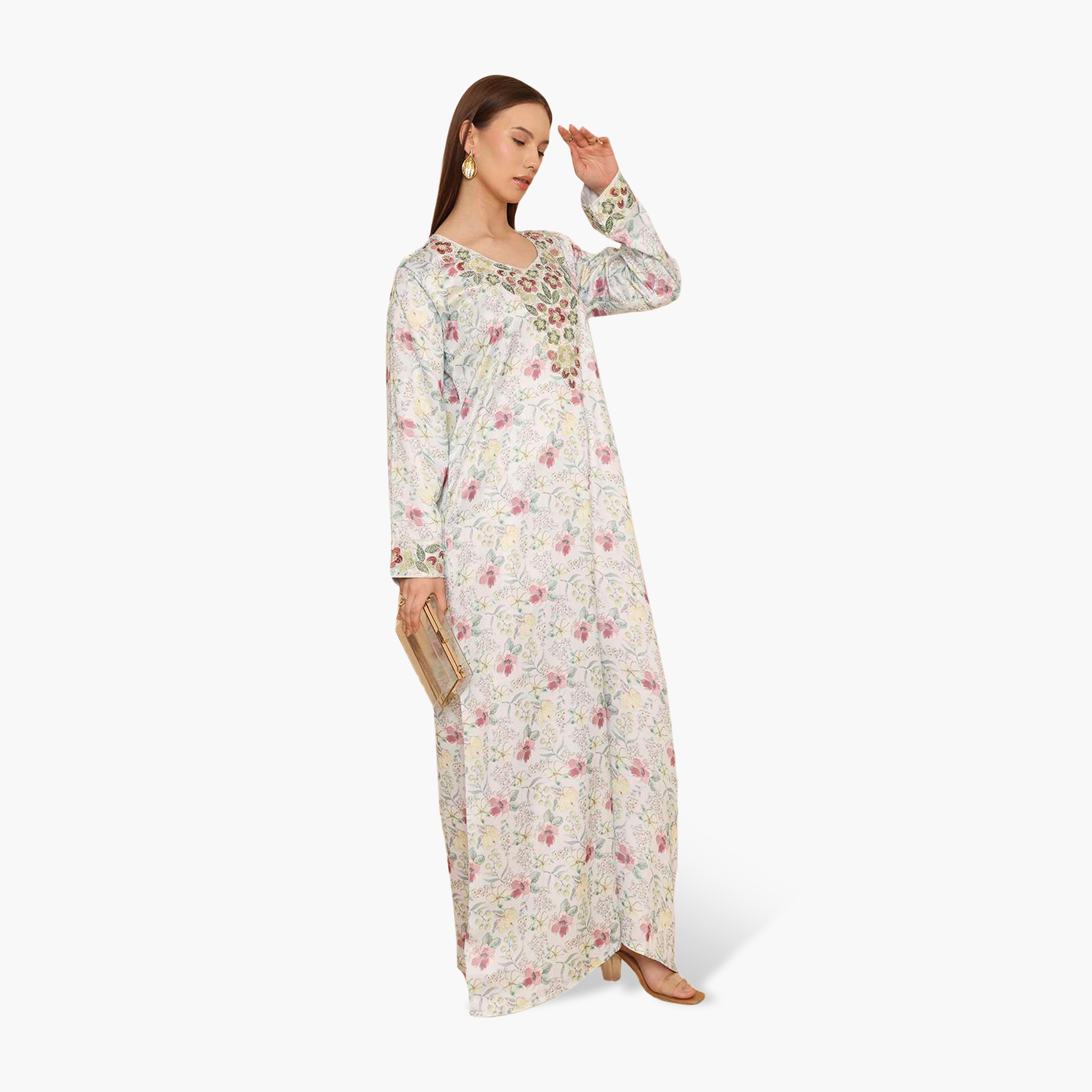 جلابية نسائية مطرزة بنقشة زهور من هنا اند سارة-women-arabicclothing-jalabiyas-image-9
