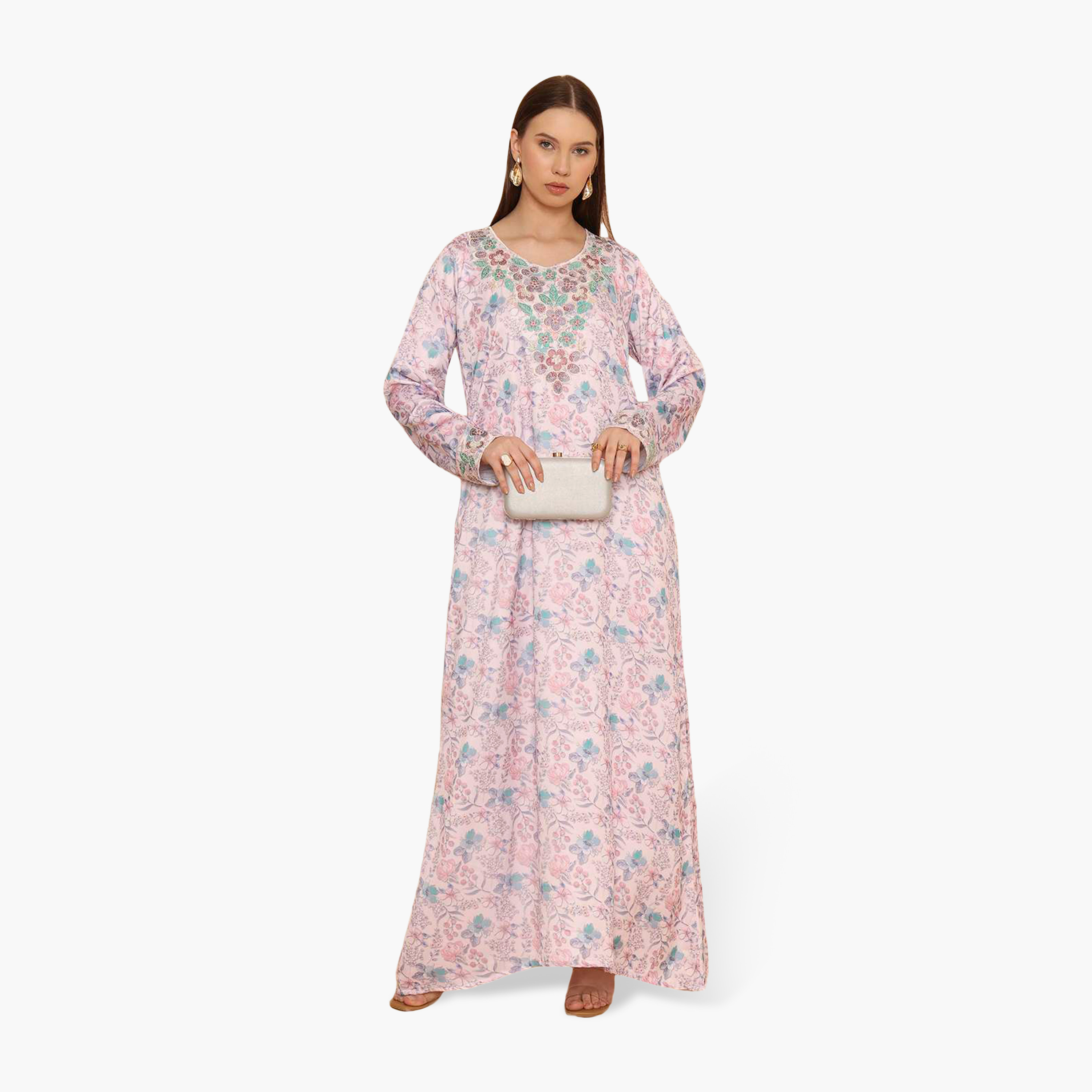 جلابية نسائية مطرزة بنقشة زهور من هنا اند سارة-women-arabicclothing-jalabiyas-image-11