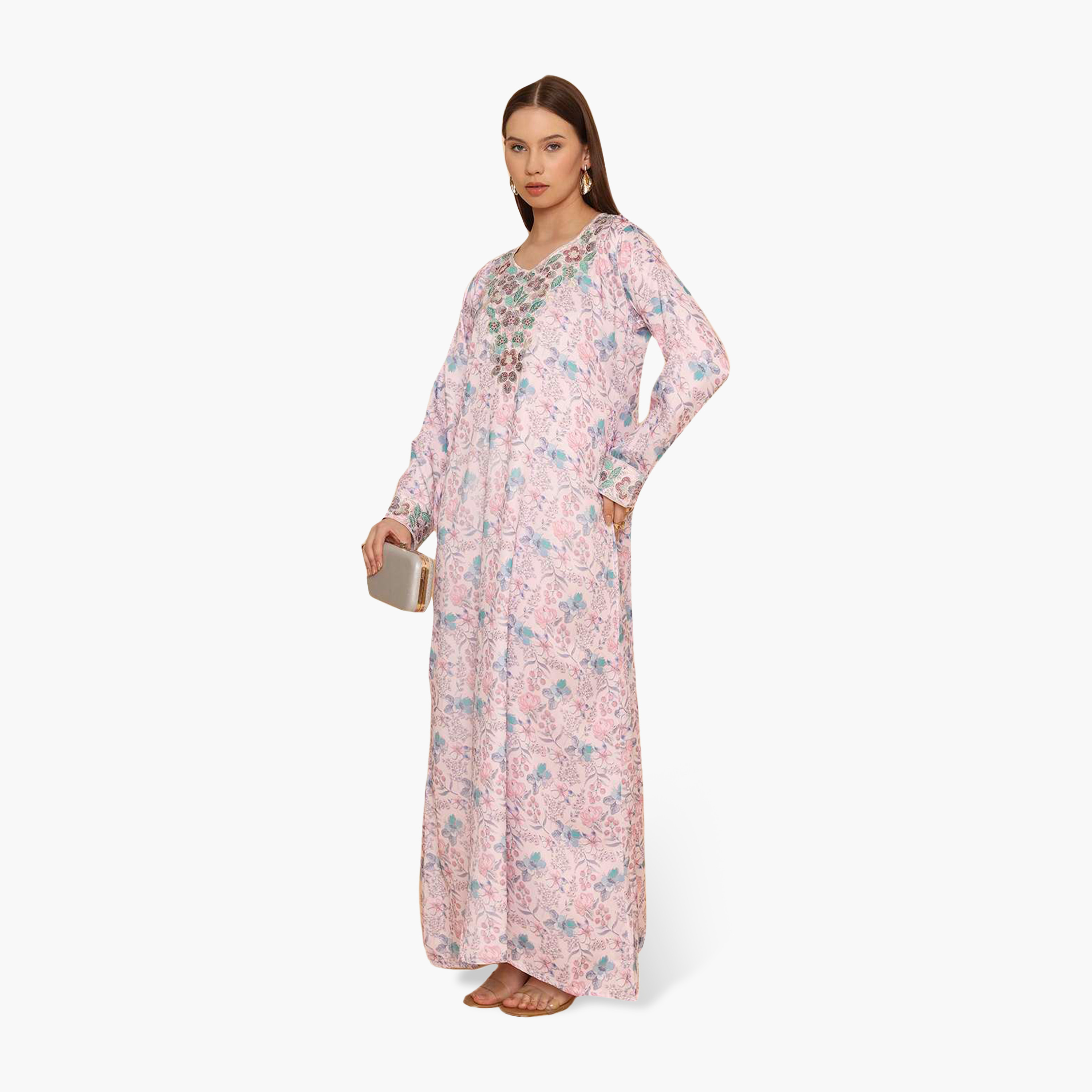 جلابية نسائية مطرزة بنقشة زهور من هنا اند سارة-women-arabicclothing-jalabiyas-image-13