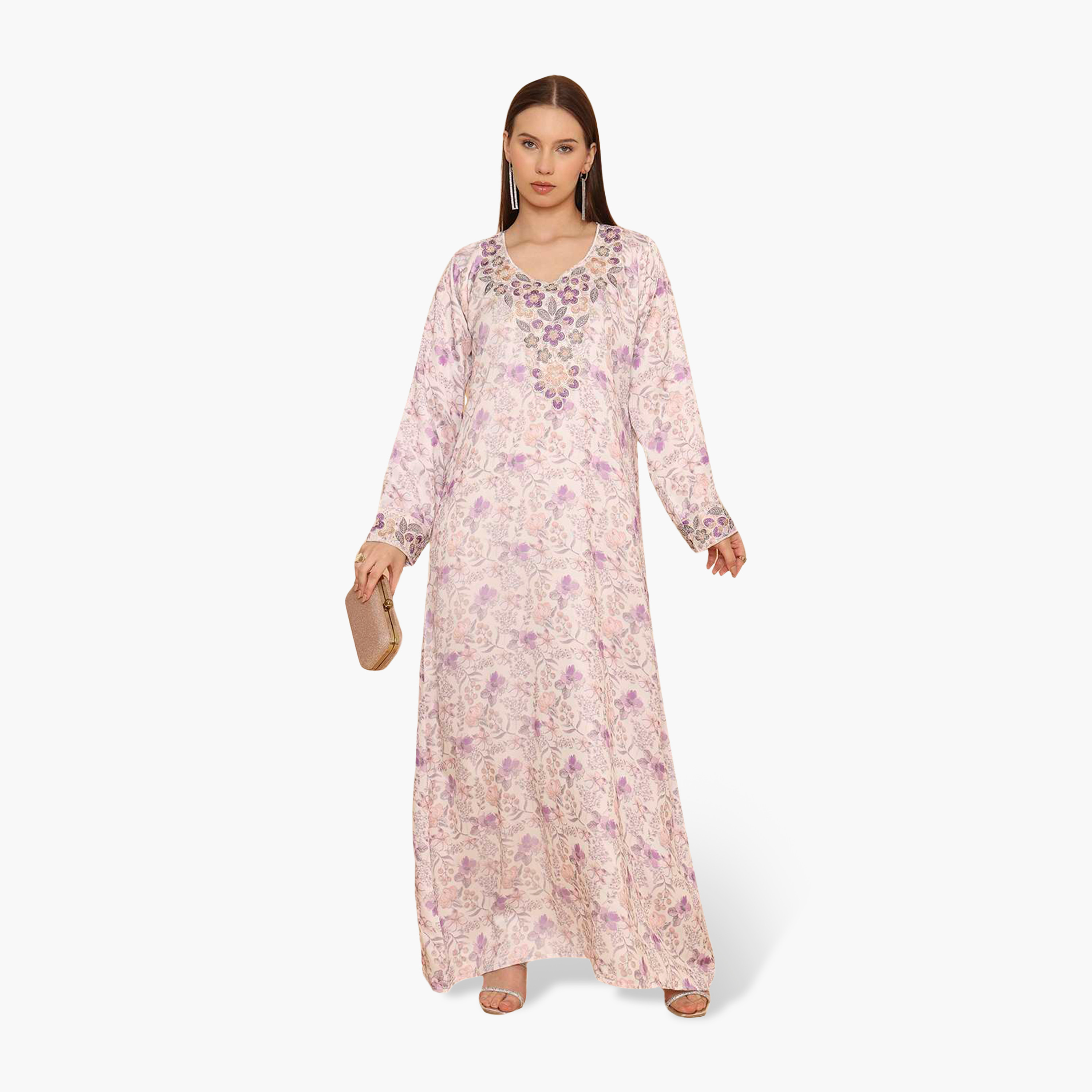 جلابية نسائية مطرزة بنقشة زهور من هنا اند سارة-women-arabicclothing-jalabiyas-image-1