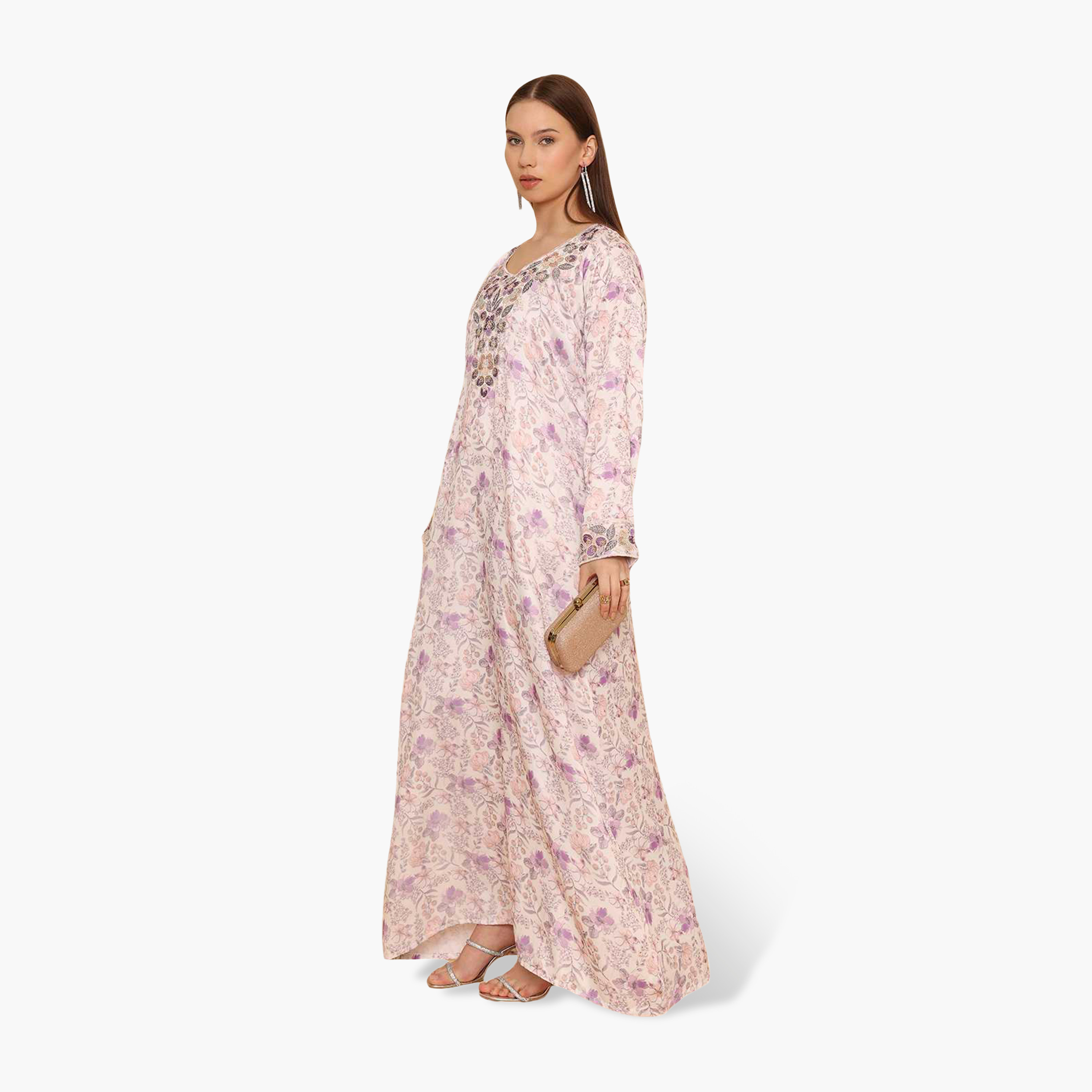 جلابية نسائية مطرزة بنقشة زهور من هنا اند سارة-women-arabicclothing-jalabiyas-image-3