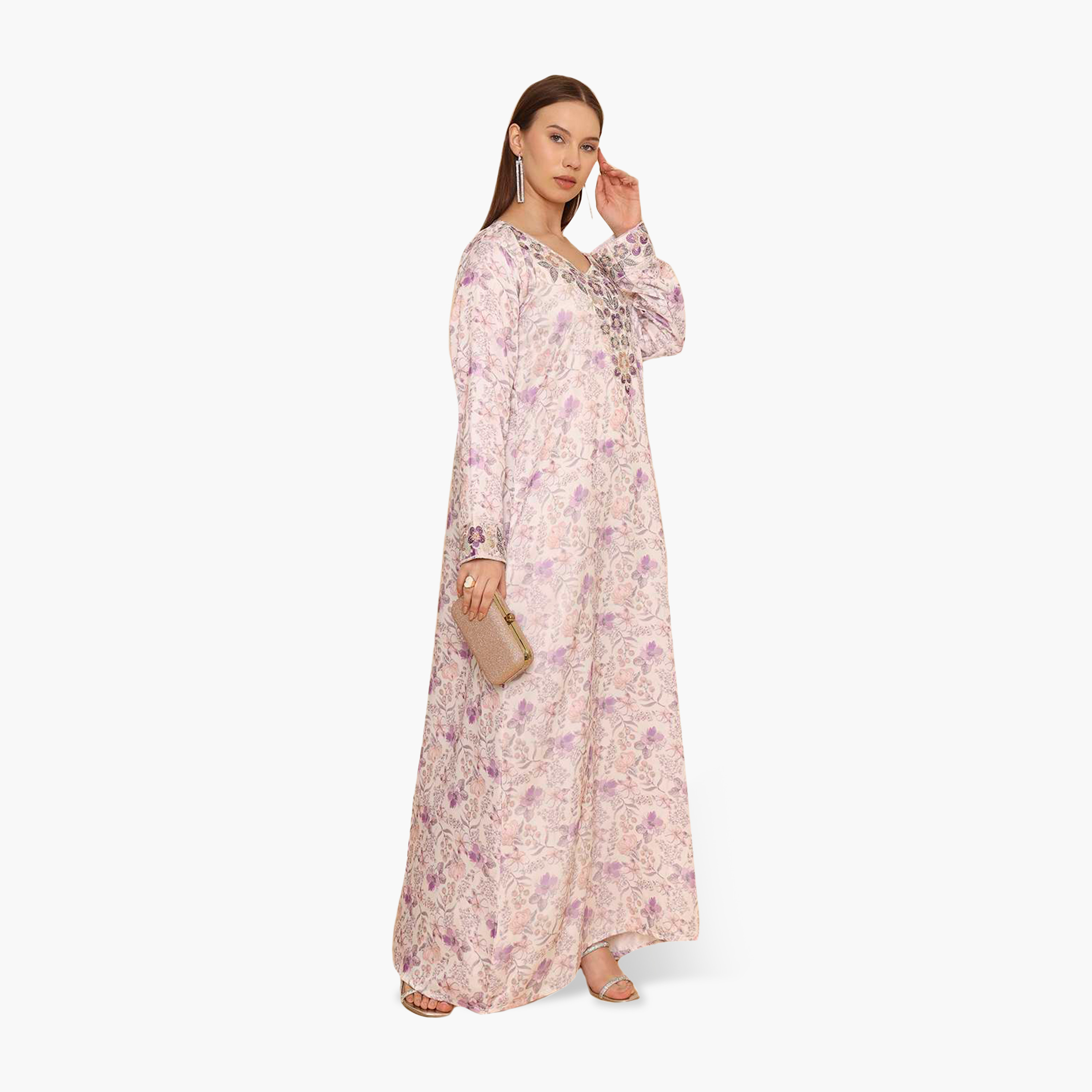 جلابية نسائية مطرزة بنقشة زهور من هنا اند سارة-women-arabicclothing-jalabiyas-image-4