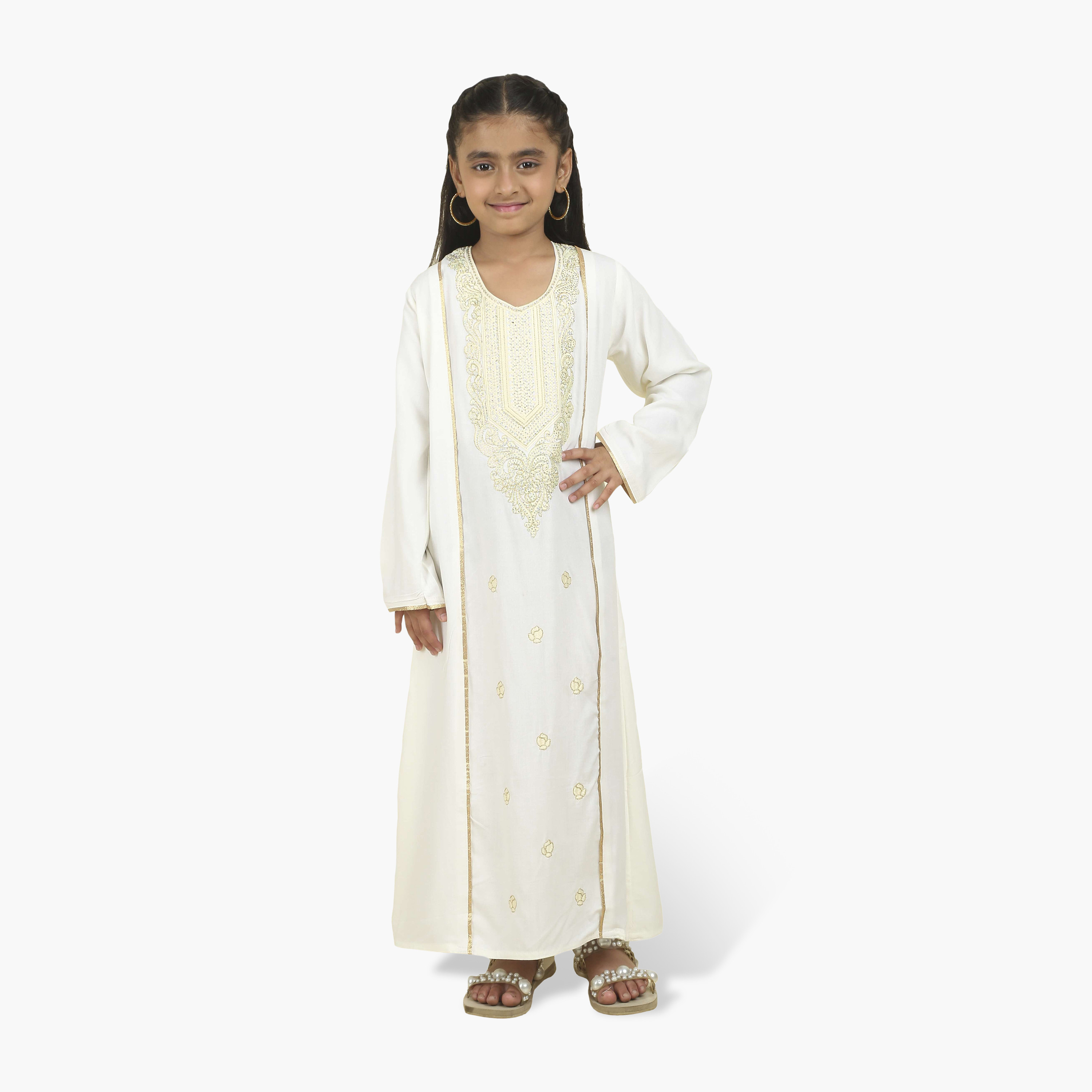 جلابية سهرة بناتي بصدرية مطرزة - أبيض من هنا أند سارة-girls-arabicclothing-jalabiyas-image-1