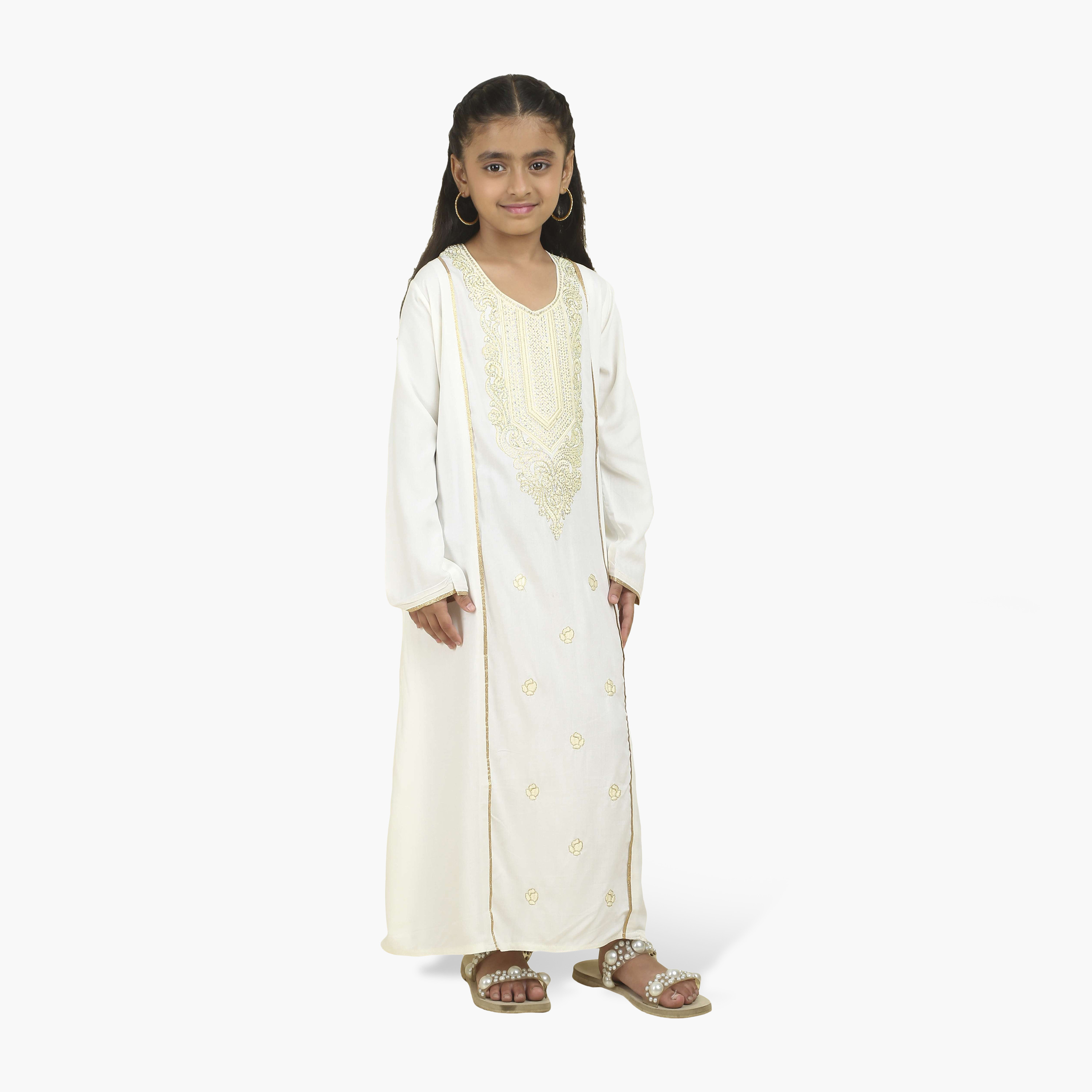 جلابية سهرة بناتي بصدرية مطرزة - أبيض من هنا أند سارة-girls-arabicclothing-jalabiyas-image-3