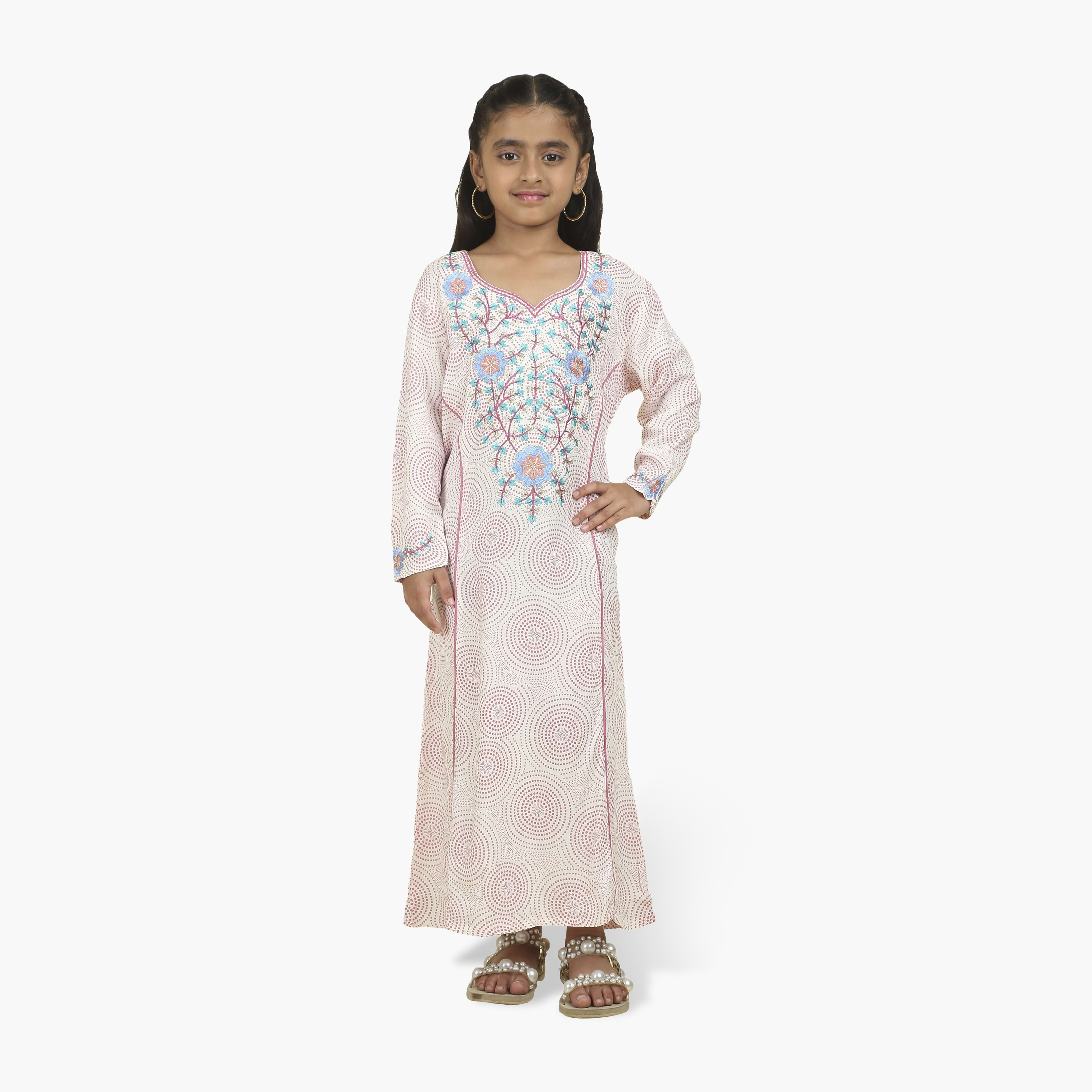 جلابية بناتي بصدرية مطرزة وطبعة هندسية من هنا أند سارة-girls-arabicclothing-jalabiyas-image-11