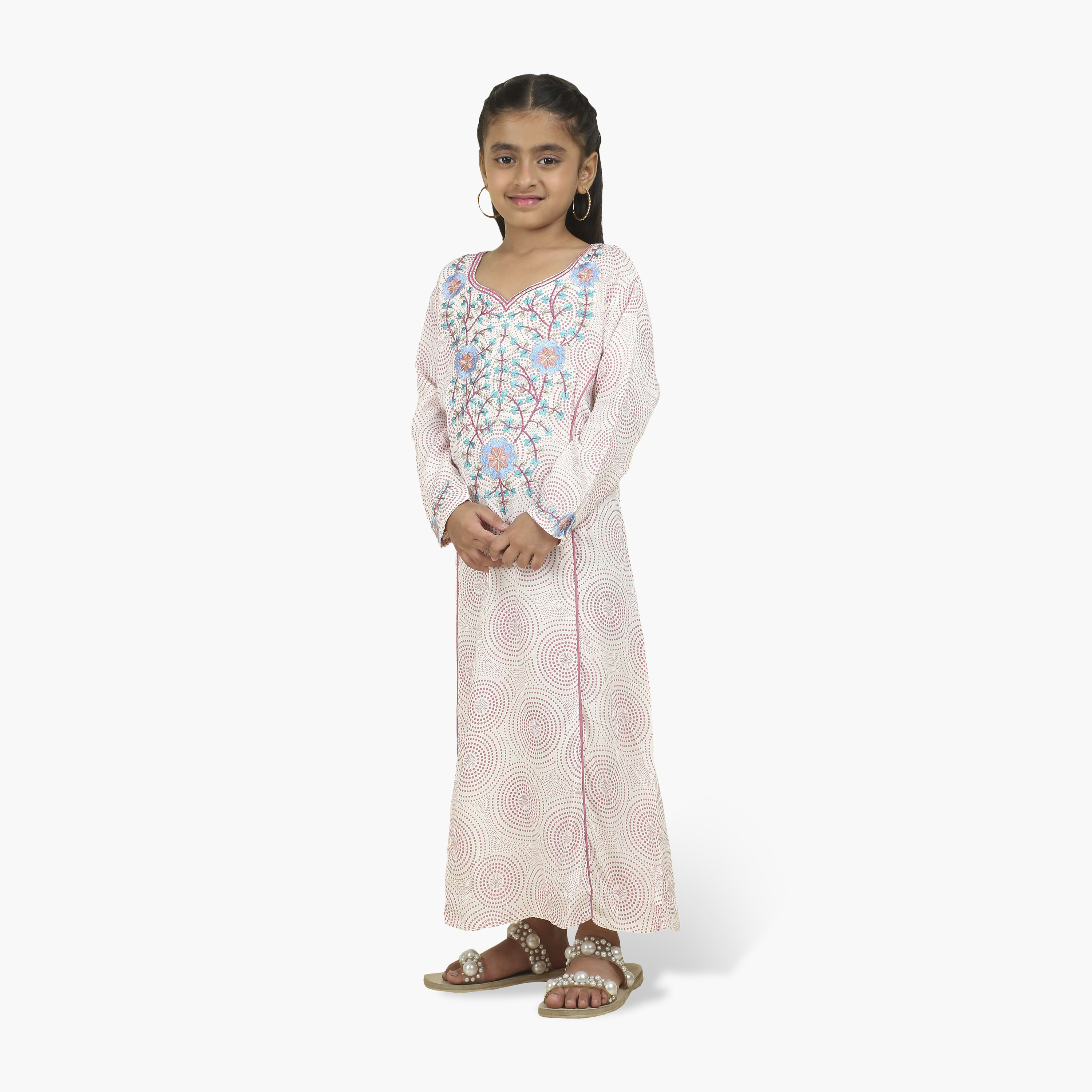جلابية بناتي بصدرية مطرزة وطبعة هندسية من هنا أند سارة-girls-arabicclothing-jalabiyas-image-13