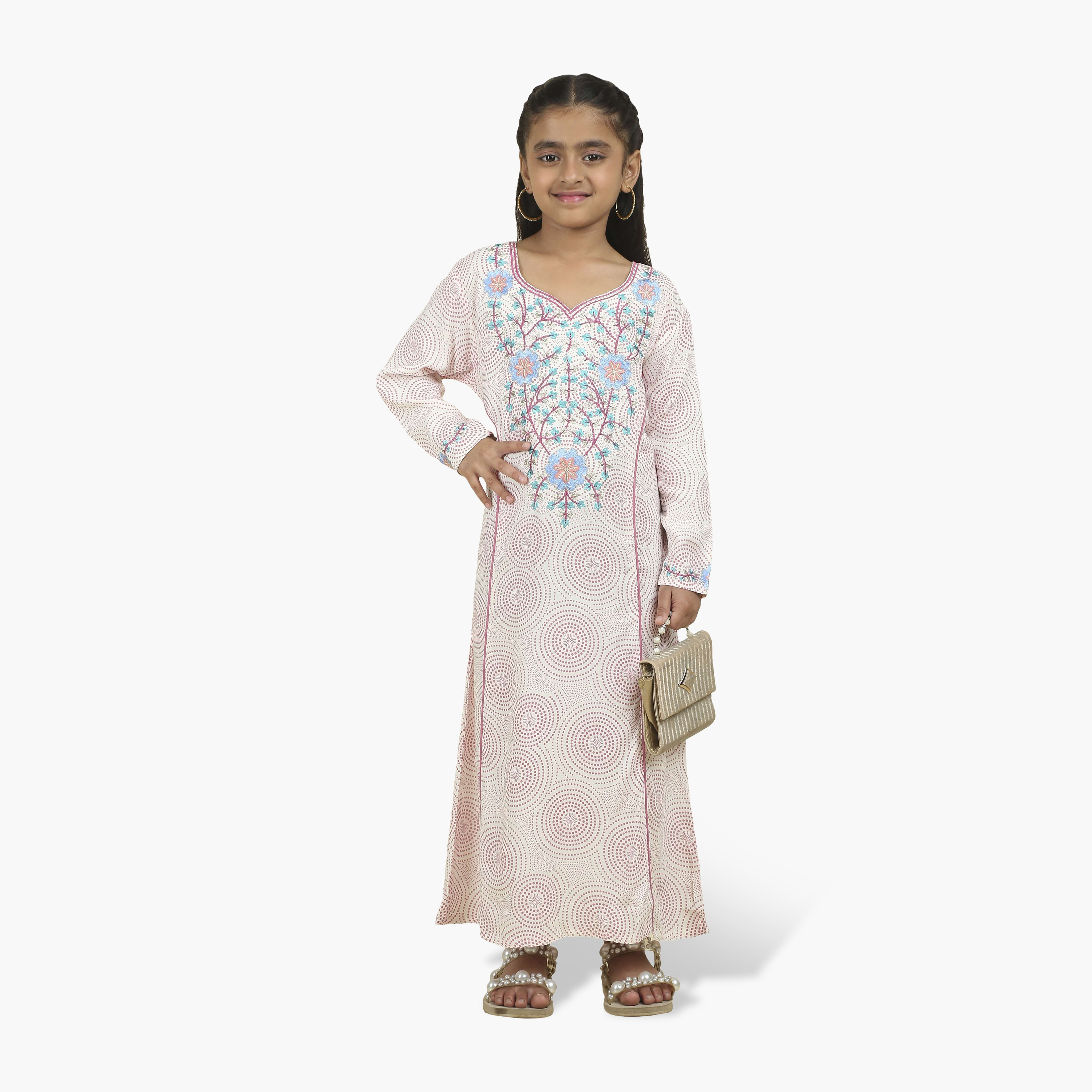 جلابية بناتي بصدرية مطرزة وطبعة هندسية من هنا أند سارة-girls-arabicclothing-jalabiyas-image-14