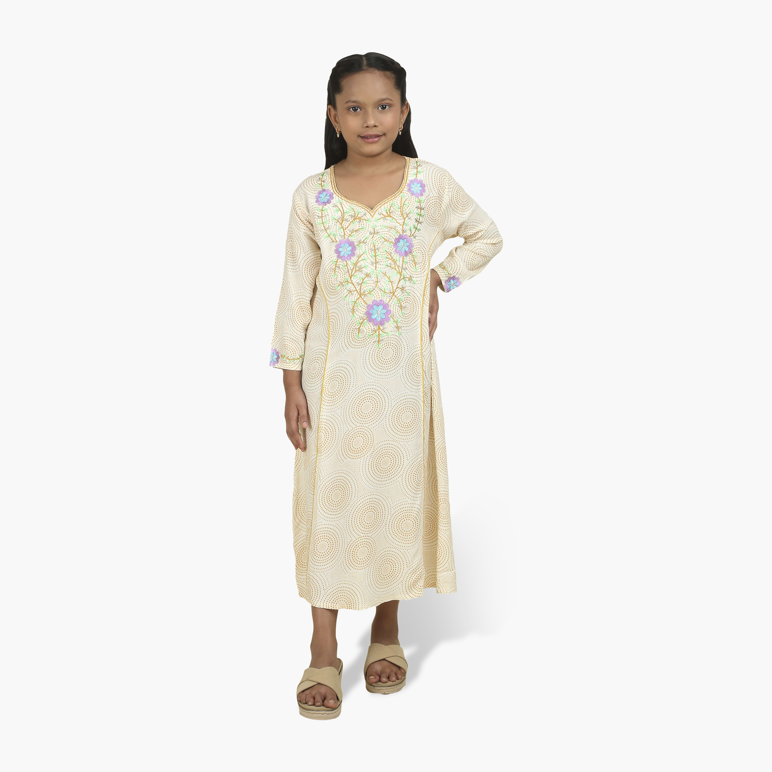 جلابية بناتي بصدرية مطرزة وطبعة هندسية من هنا أند سارة-girls-arabicclothing-jalabiyas-image-1