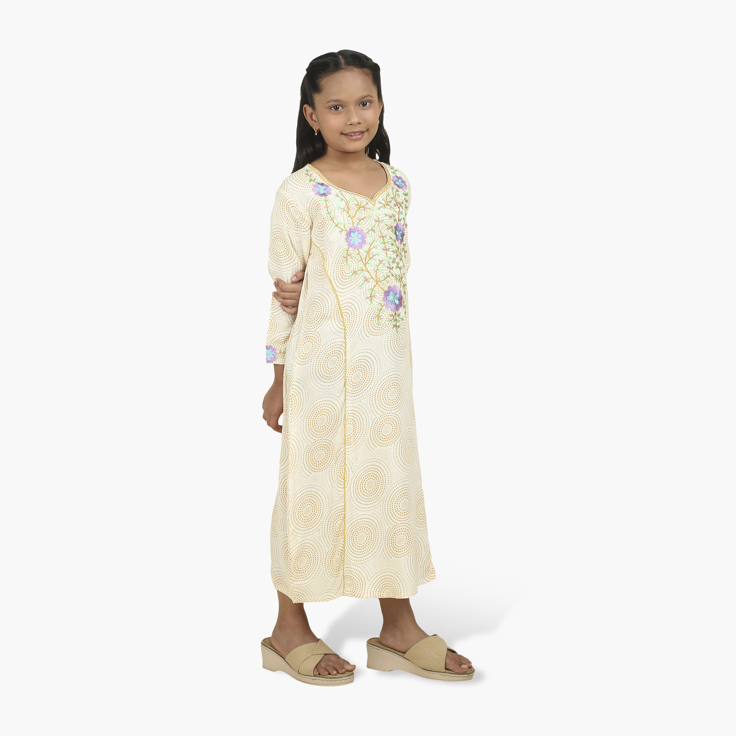 جلابية بناتي بصدرية مطرزة وطبعة هندسية من هنا أند سارة-girls-arabicclothing-jalabiyas-image-3