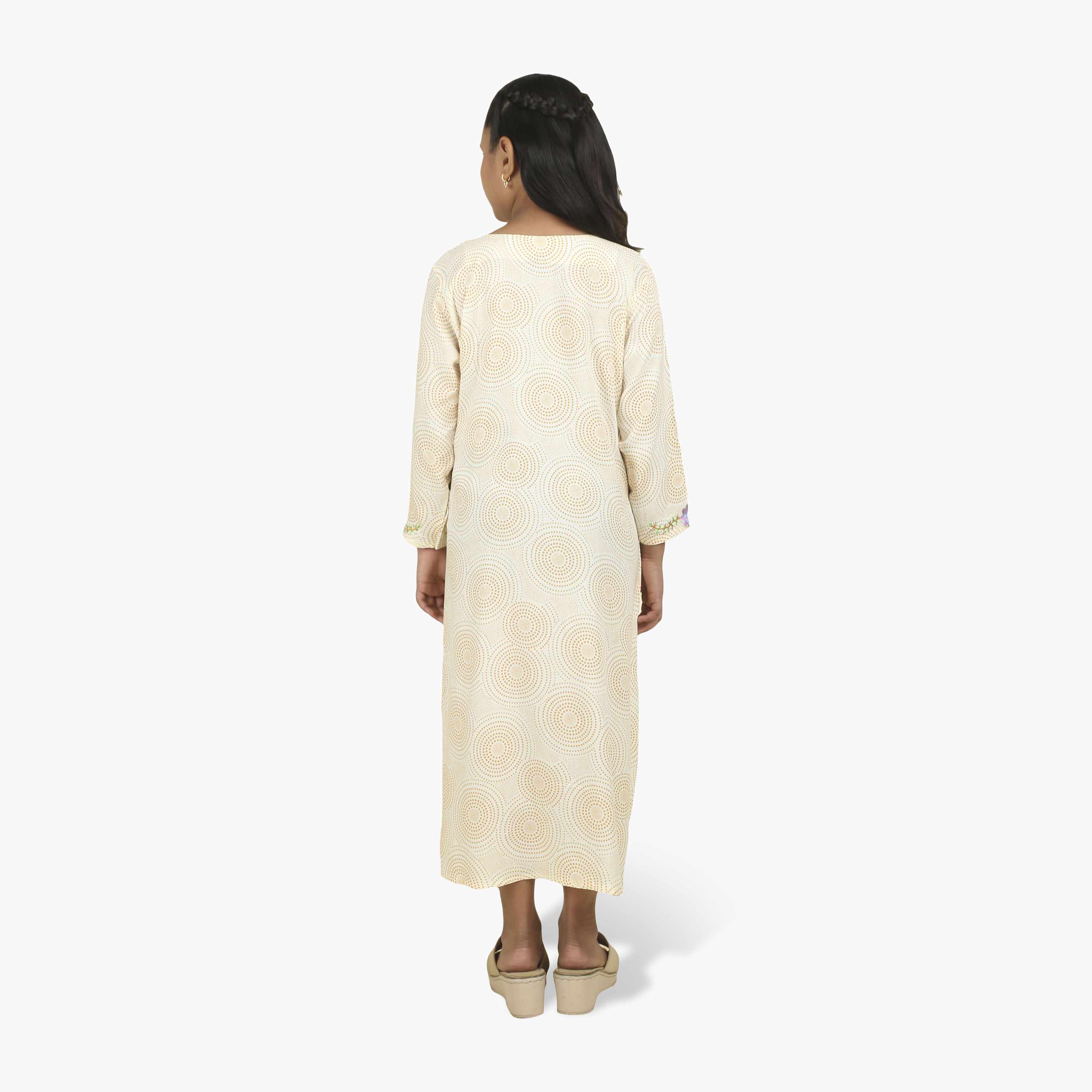 جلابية بناتي بصدرية مطرزة وطبعة هندسية من هنا أند سارة-girls-arabicclothing-jalabiyas-image-5