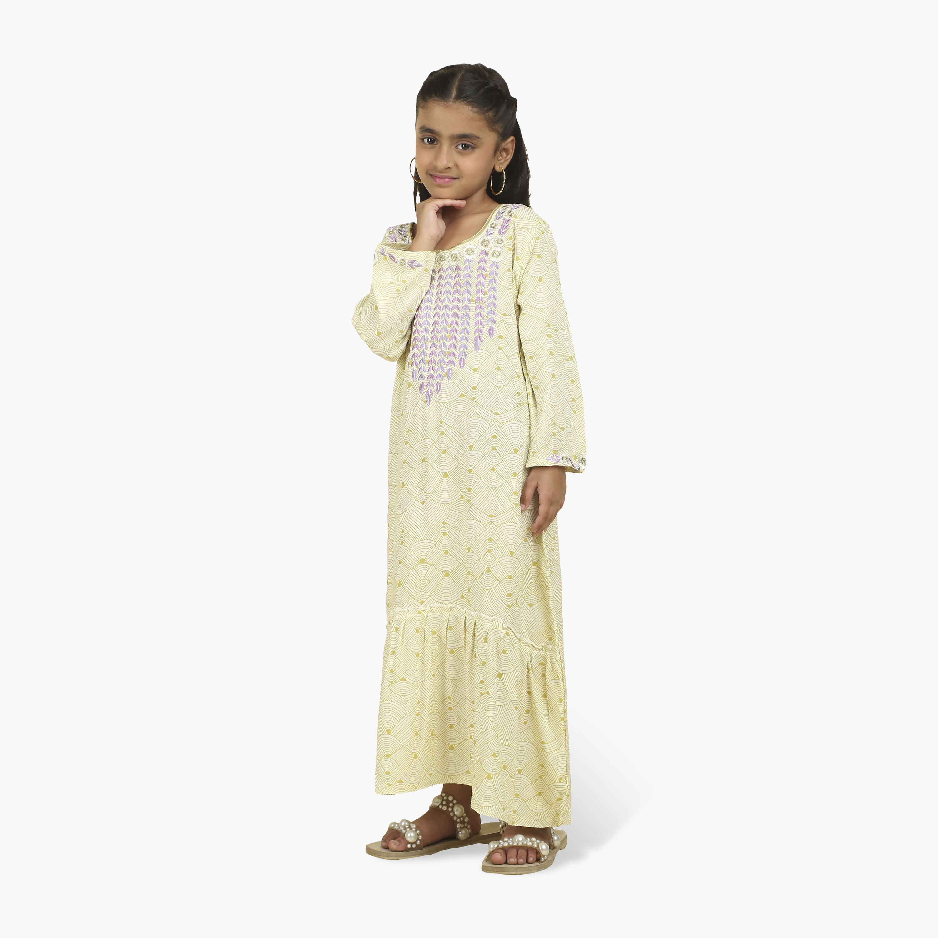 جلابية بناتي بصدرية مطرزة وطبعة هندسية من هنا أند سارة-girls-arabicclothing-jalabiyas-image-9
