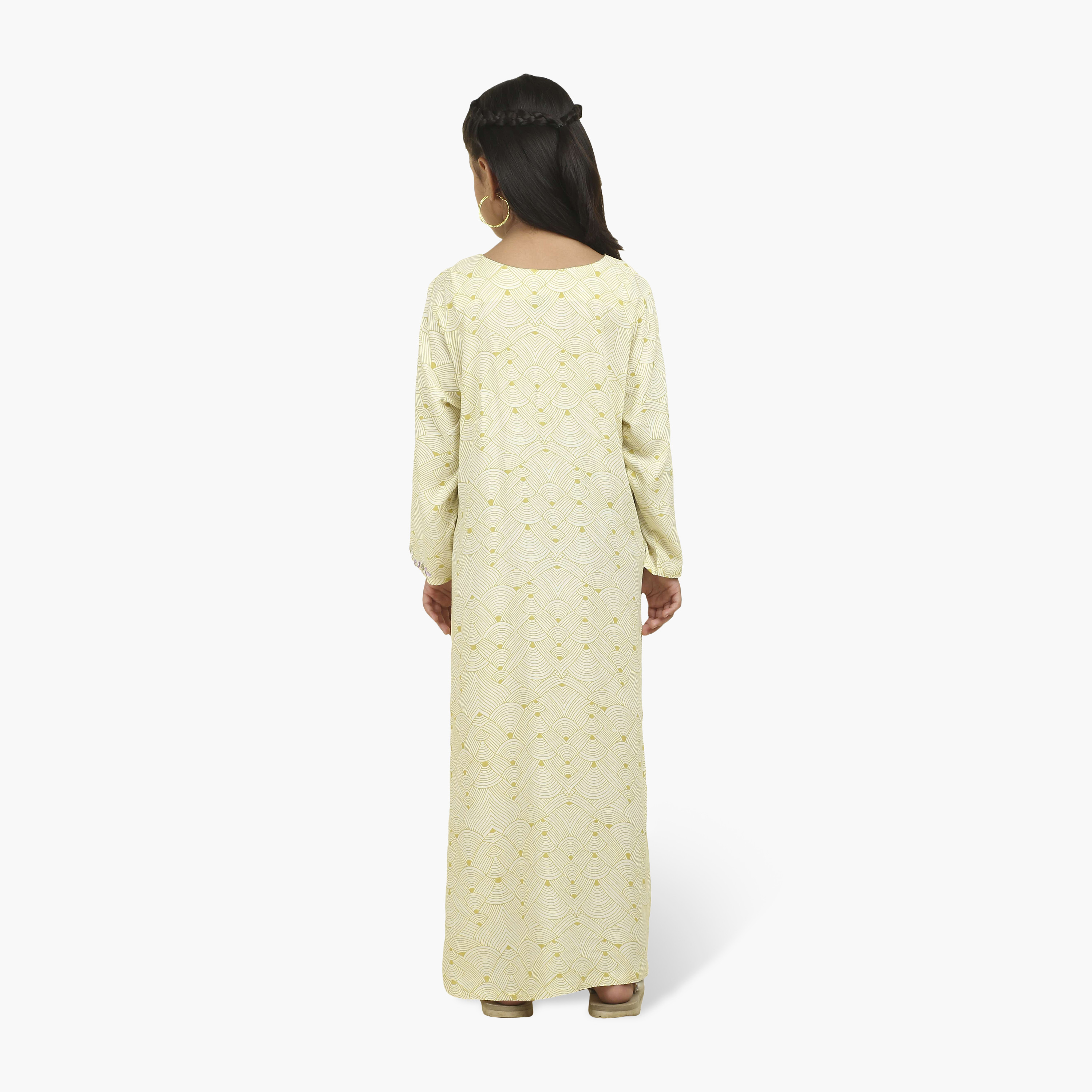 HanaandSara Geometric Print Embroidered Yoke Girls Jalabiya-girls-arabicclothing-jalabiyas-image-5
