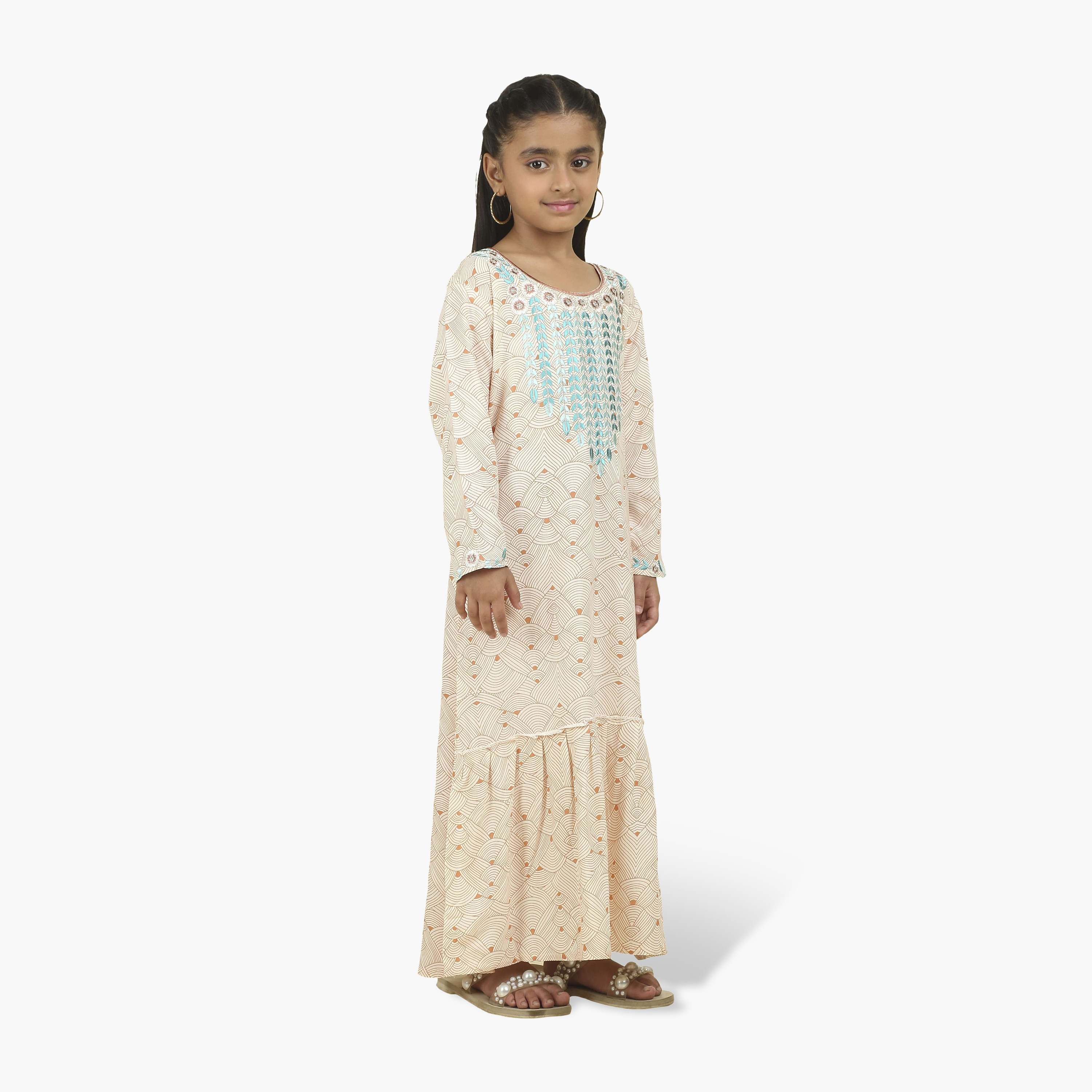 جلابية بناتي بصدرية مطرزة وطبعة هندسية من هنا أند سارة-girls-arabicclothing-jalabiyas-image-3