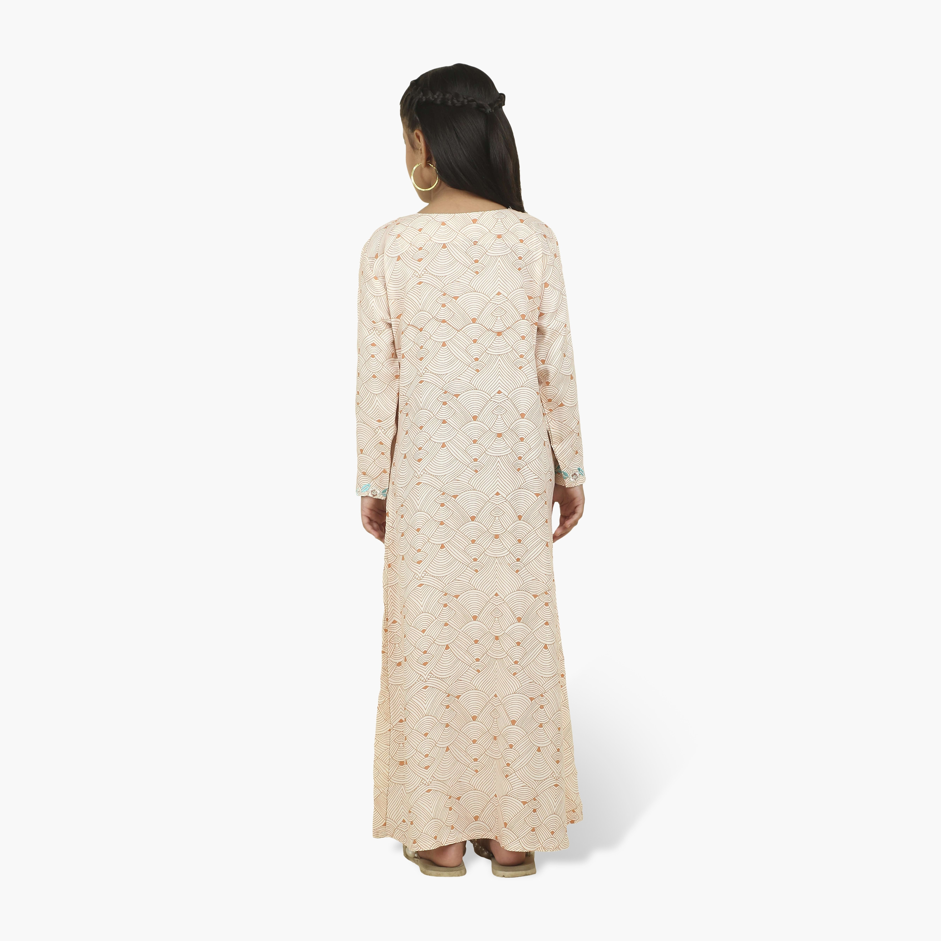 جلابية بناتي بصدرية مطرزة وطبعة هندسية من هنا أند سارة-girls-arabicclothing-jalabiyas-image-5